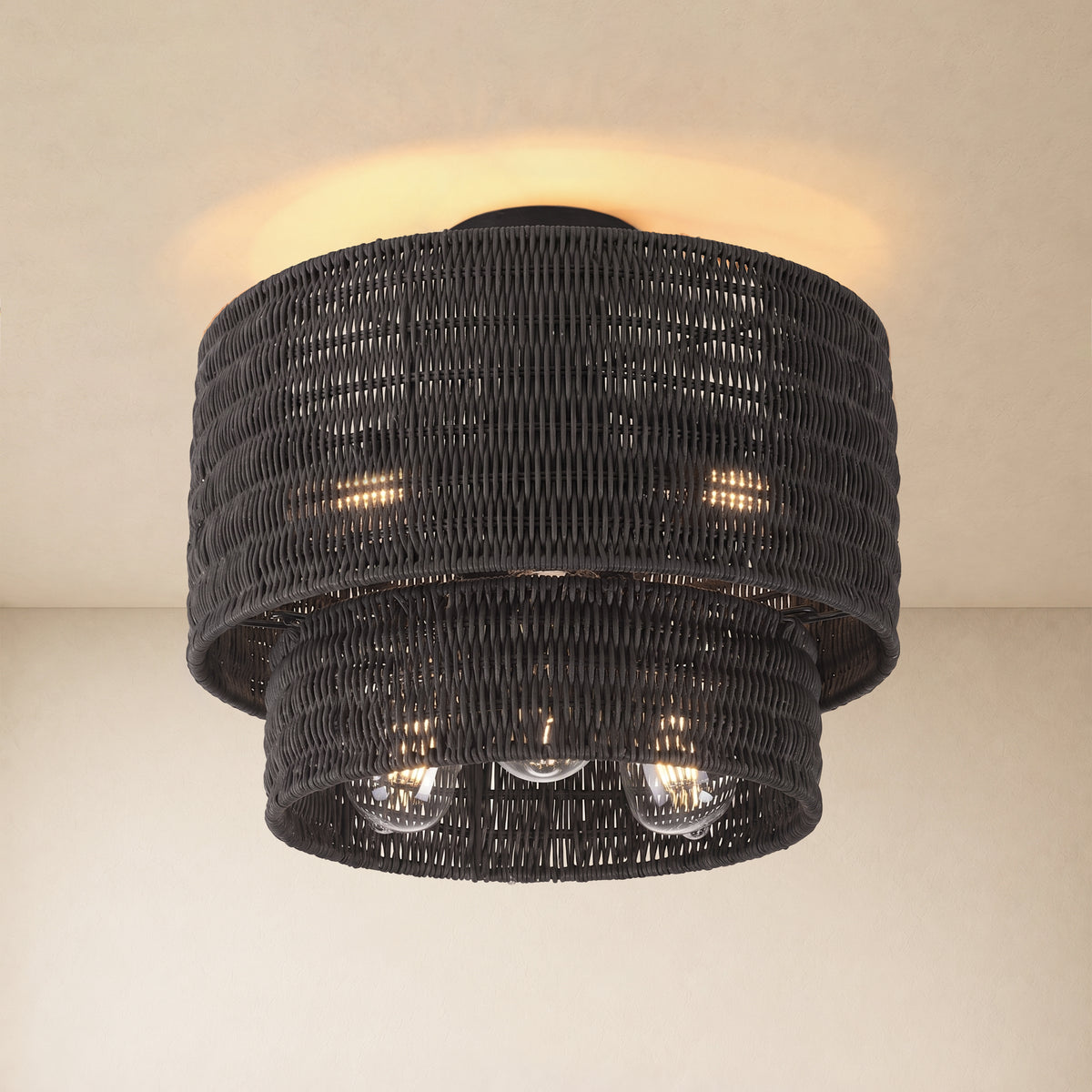 Cavana Rattan Tiered Round Flush Mount 15.7"D