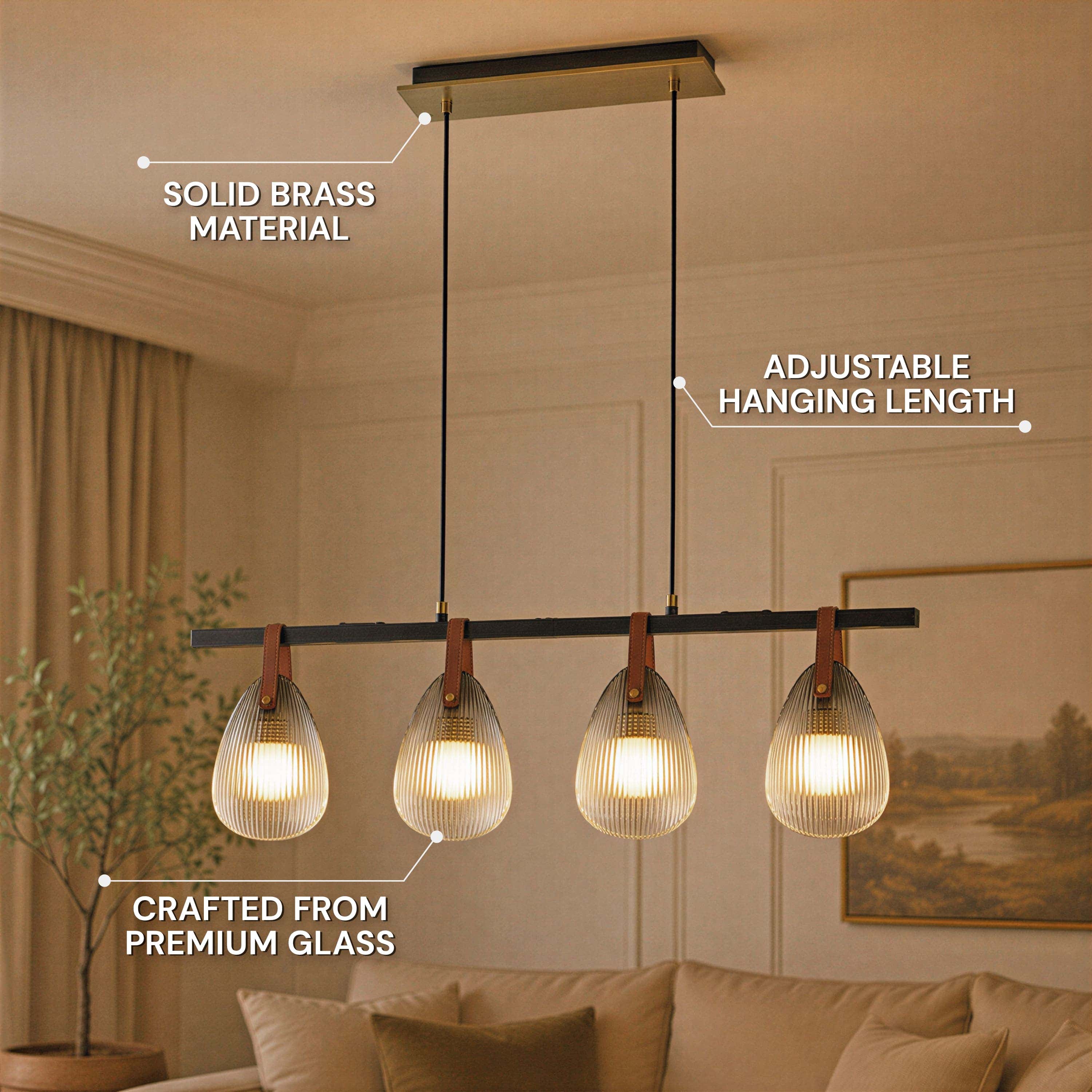 Veyra Shell Glass Leather Linear Chandelier 37"D