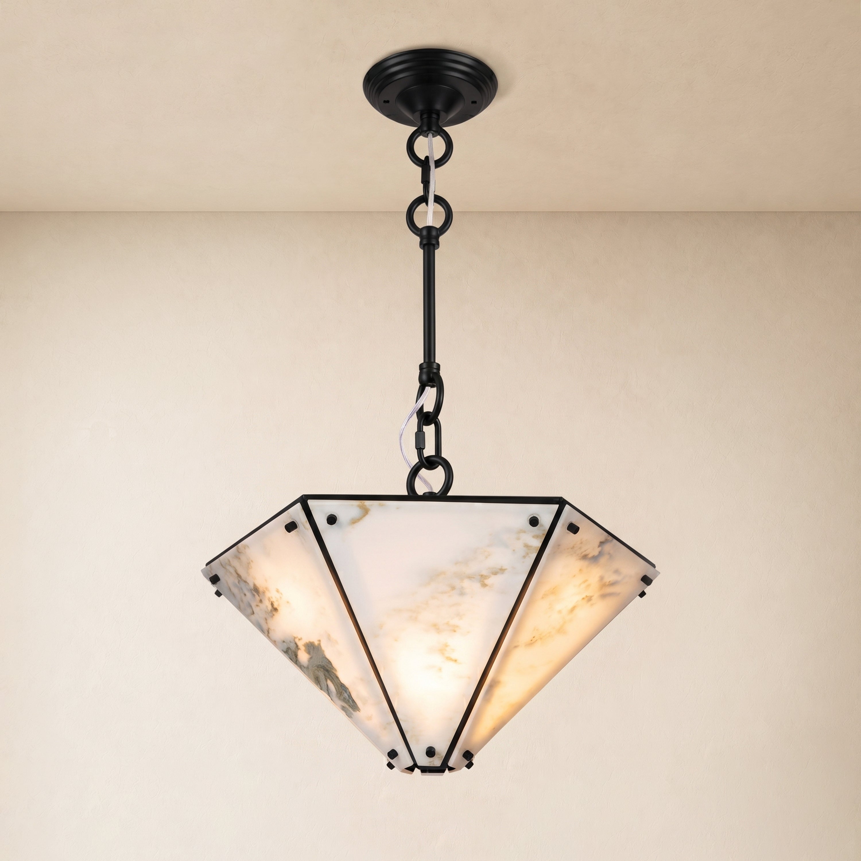 Pietra White Marble Hexagonal Lantern Pendant 15.7"D