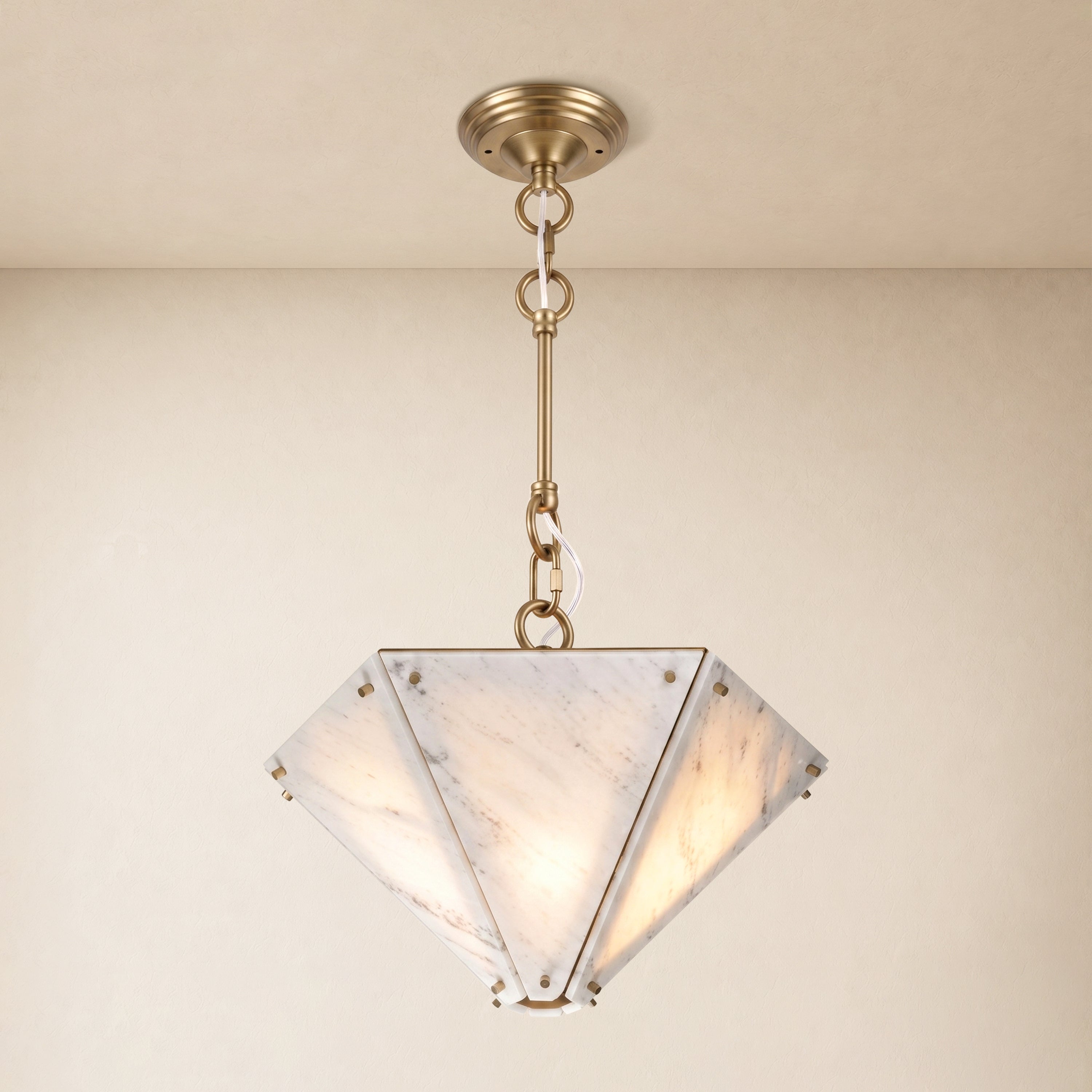 Pietra White Ink Marble Hexagonal Lantern Pendant 15.7"D