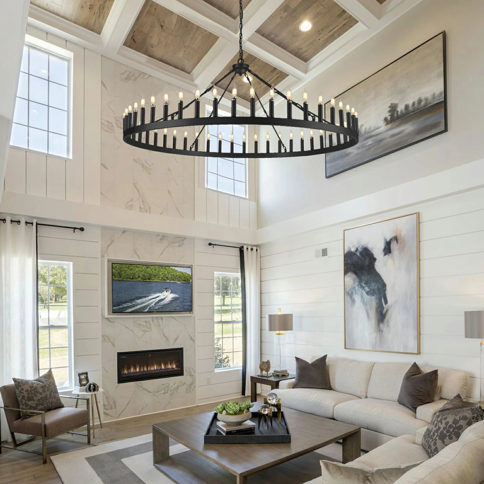 Wagon Wheel Candle Round Chandelier 163cm