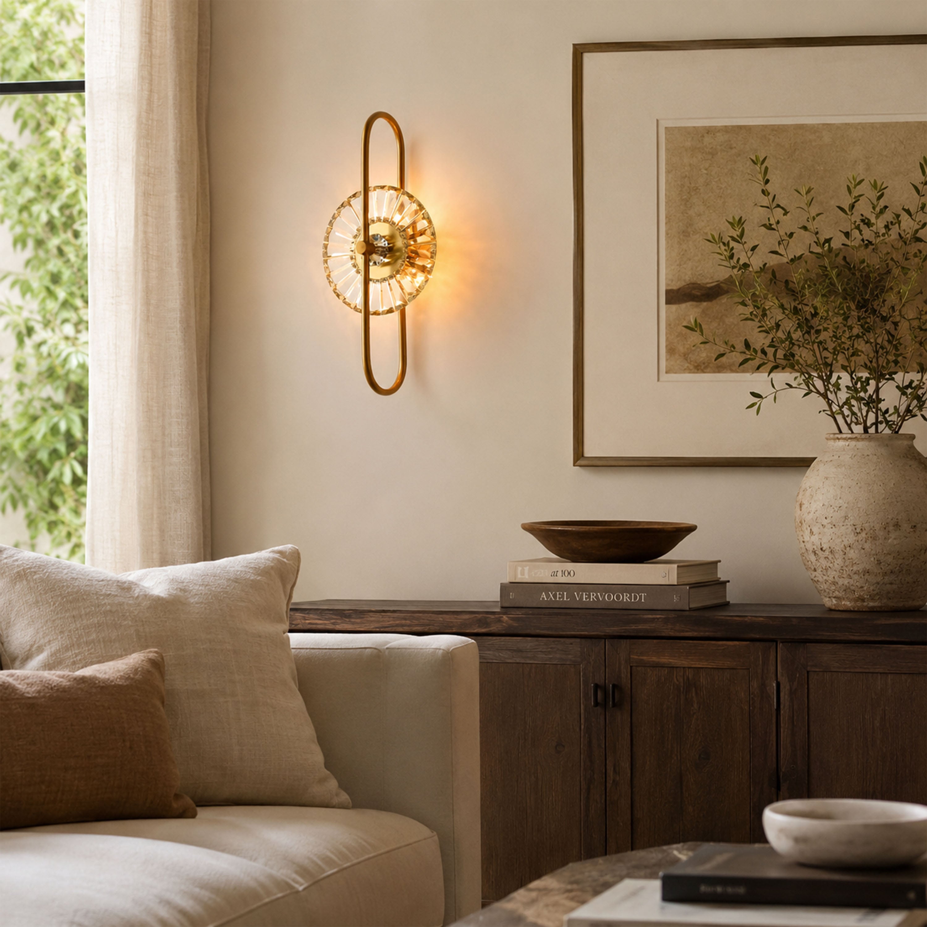 Orythea Crystal Sunburst Wall Sconce