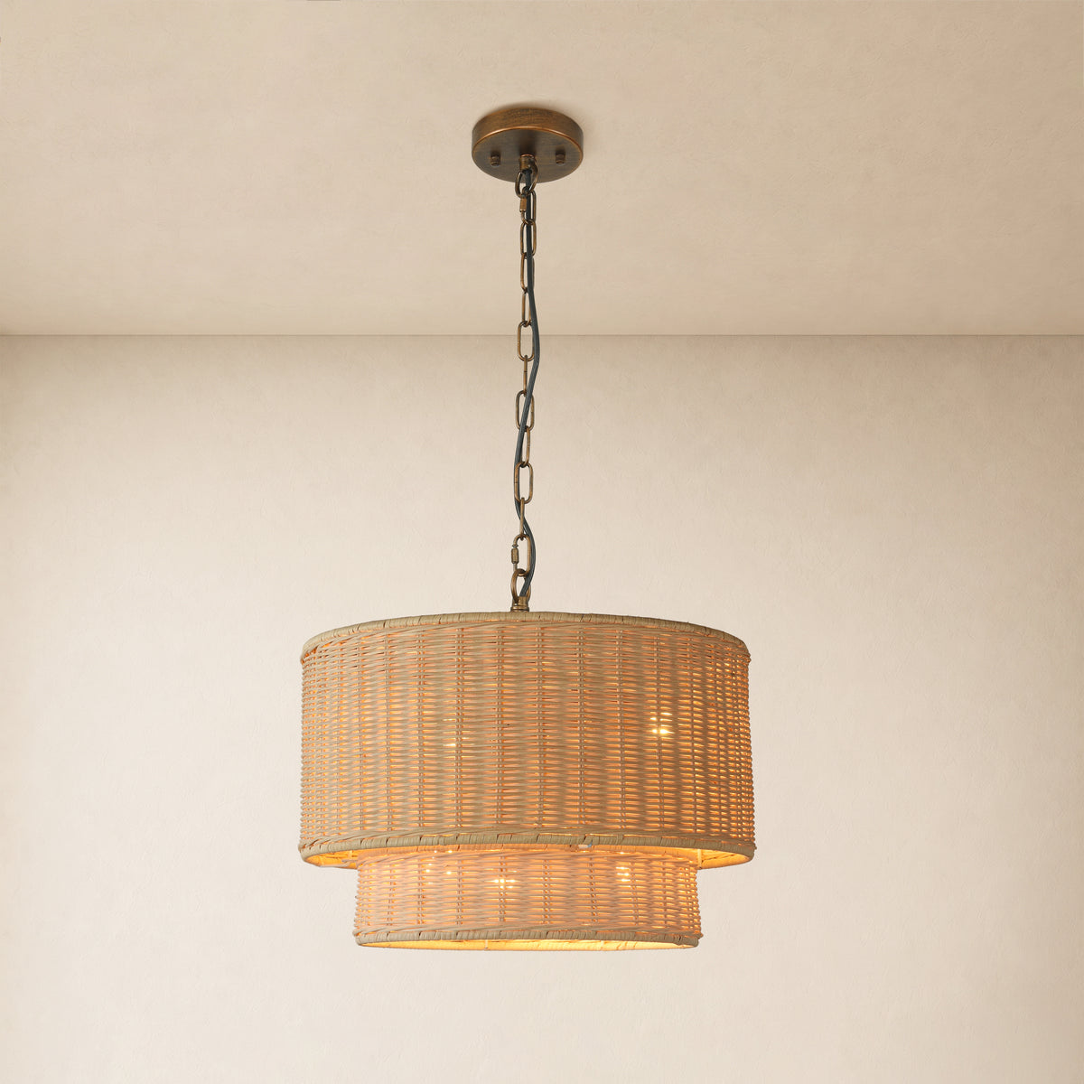 Cavana Rattan Tiered Round Pendant 16.1"D