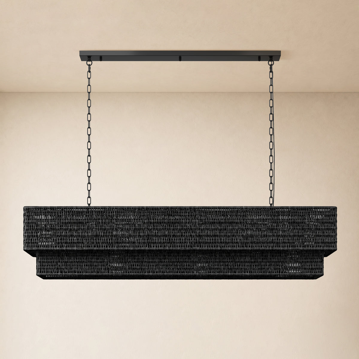 Cavana Rattan Double Tier Rectangular Chandelier 60"W