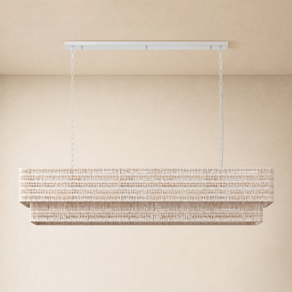 Cavana Rattan Double Tier Rectangular Chandelier 60"W