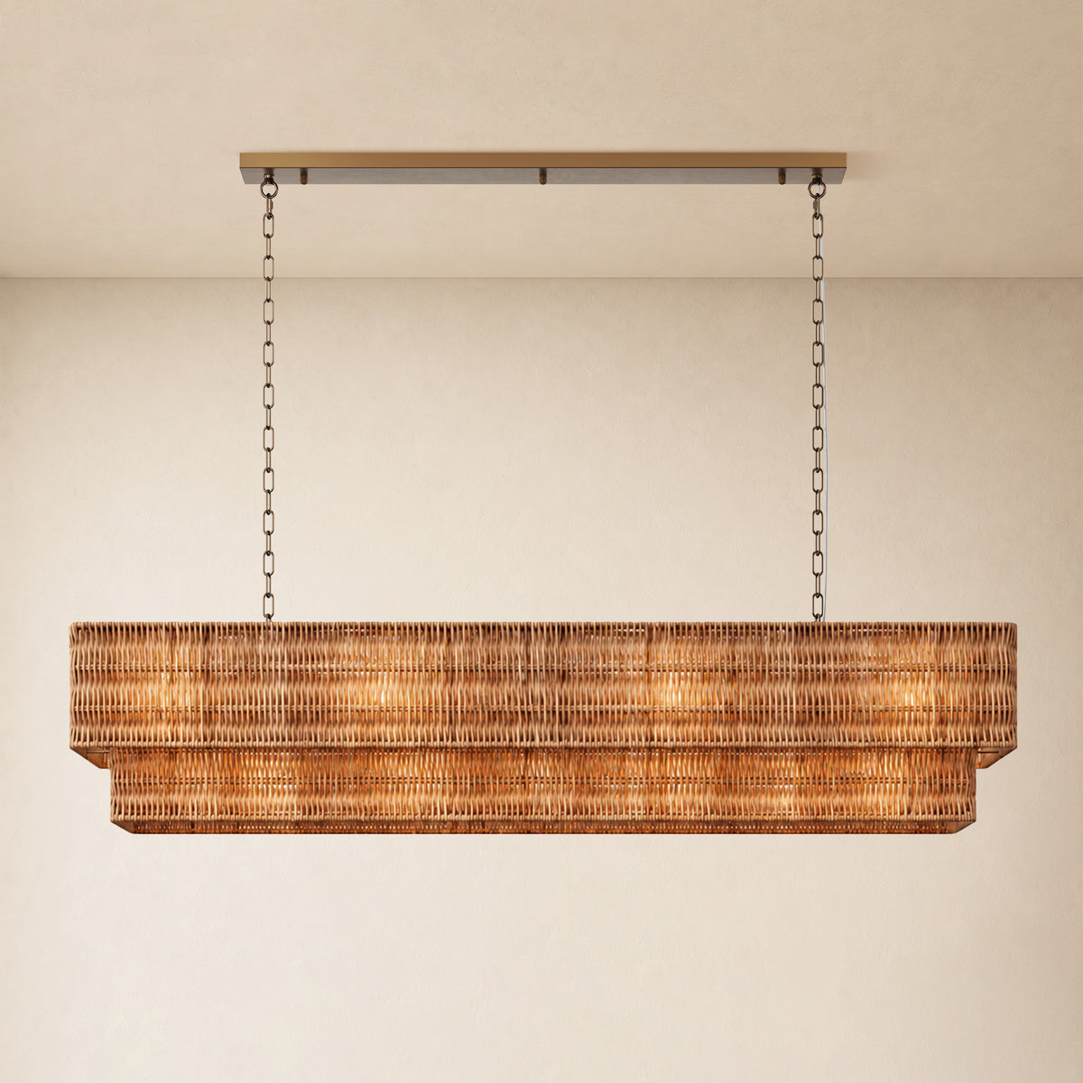 Cavana Rattan Double Tier Rectangular Chandelier 60"W