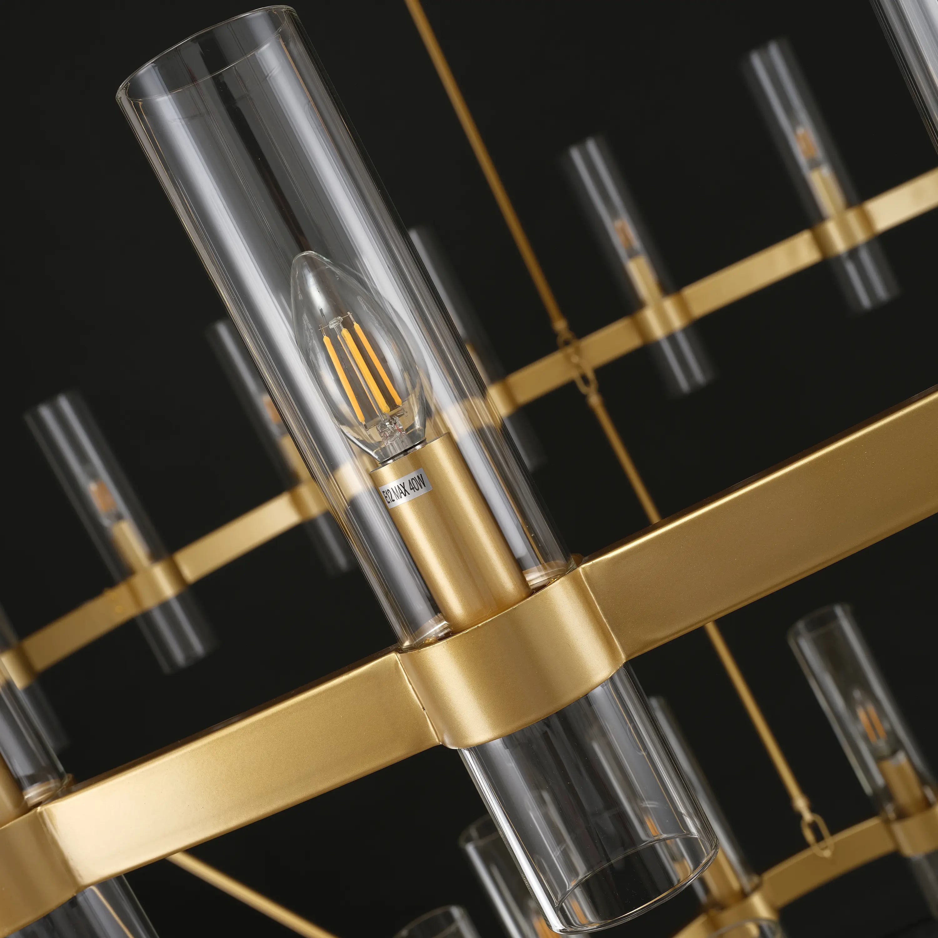 Cylora Glass Tube 2-Tier Round Chandelier 60"D