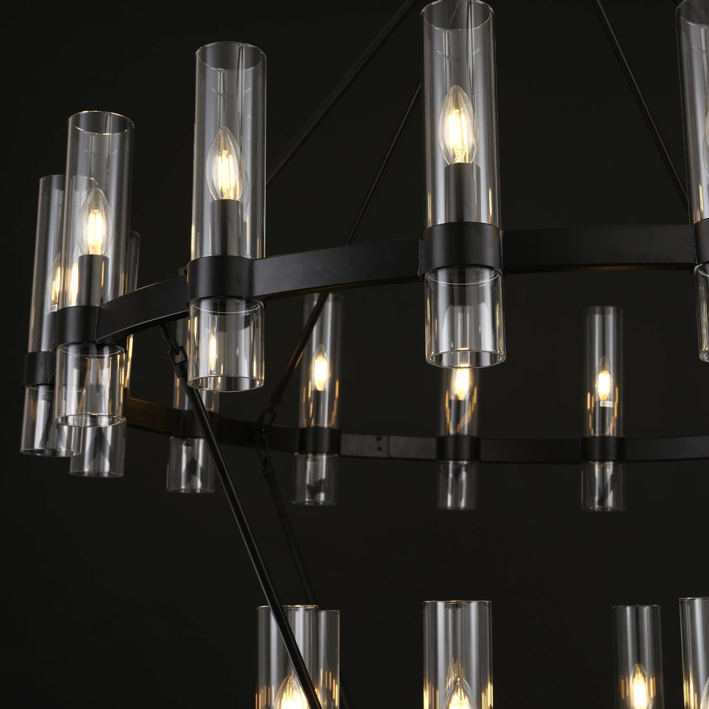 Cylora Glass Tube 2-Tier Round Chandelier 60"D