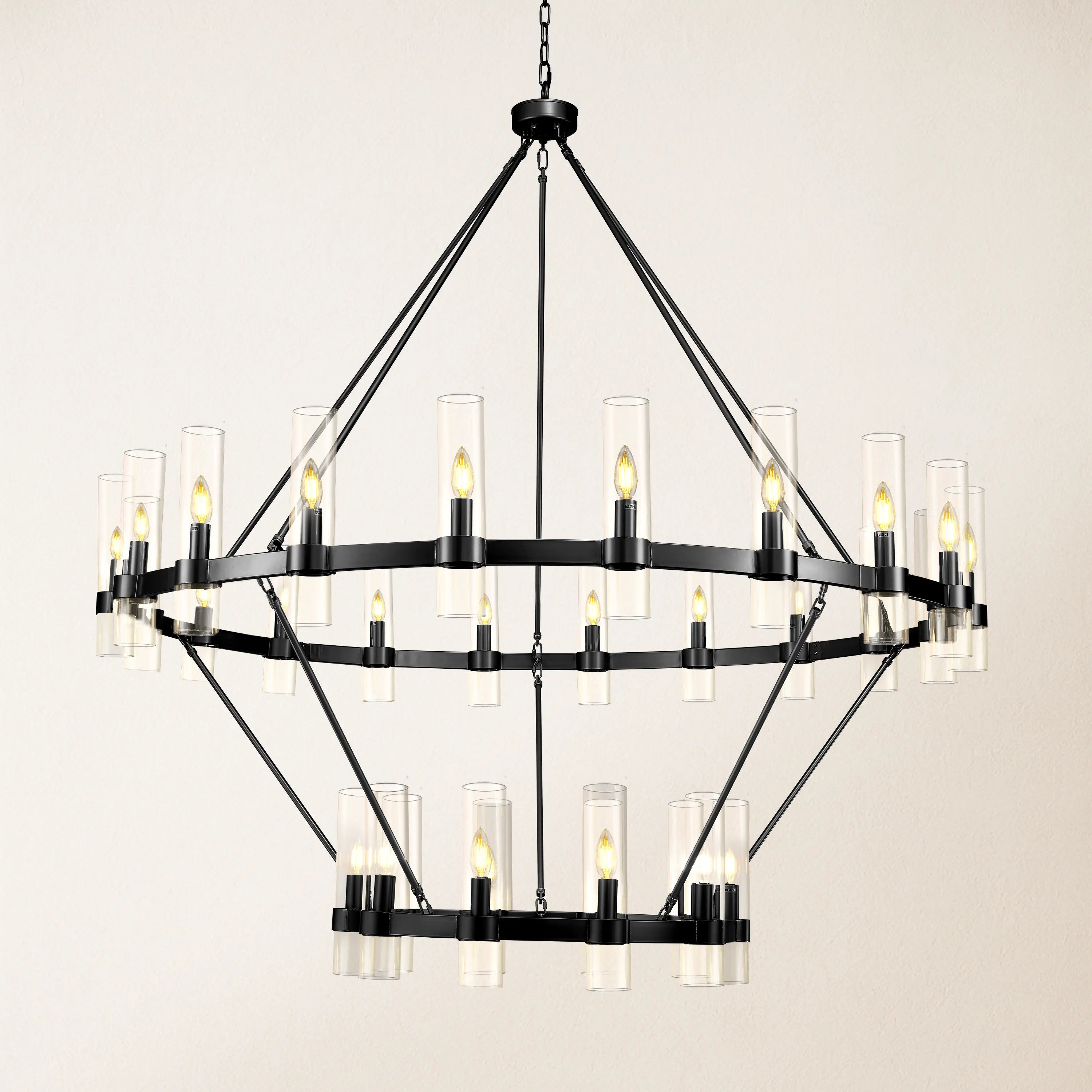 Cylora Glass Tube 2-Tier Round Chandelier 152cm