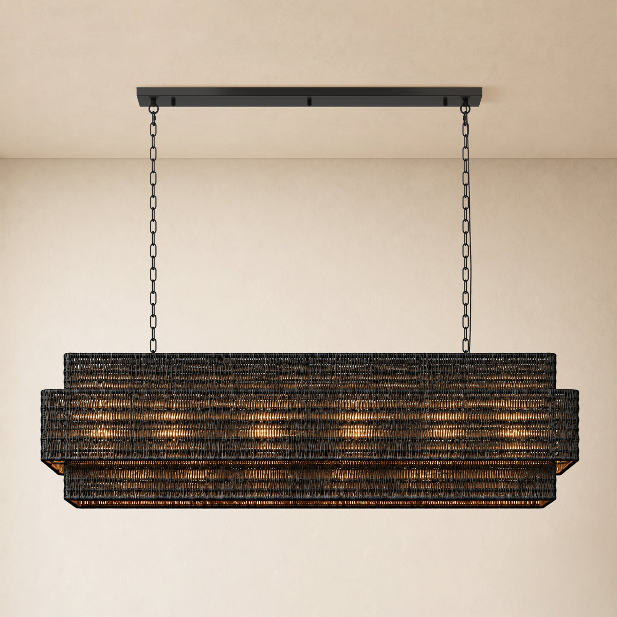 Cavana Rattan Tiered Rectangular Chandelier 60"W