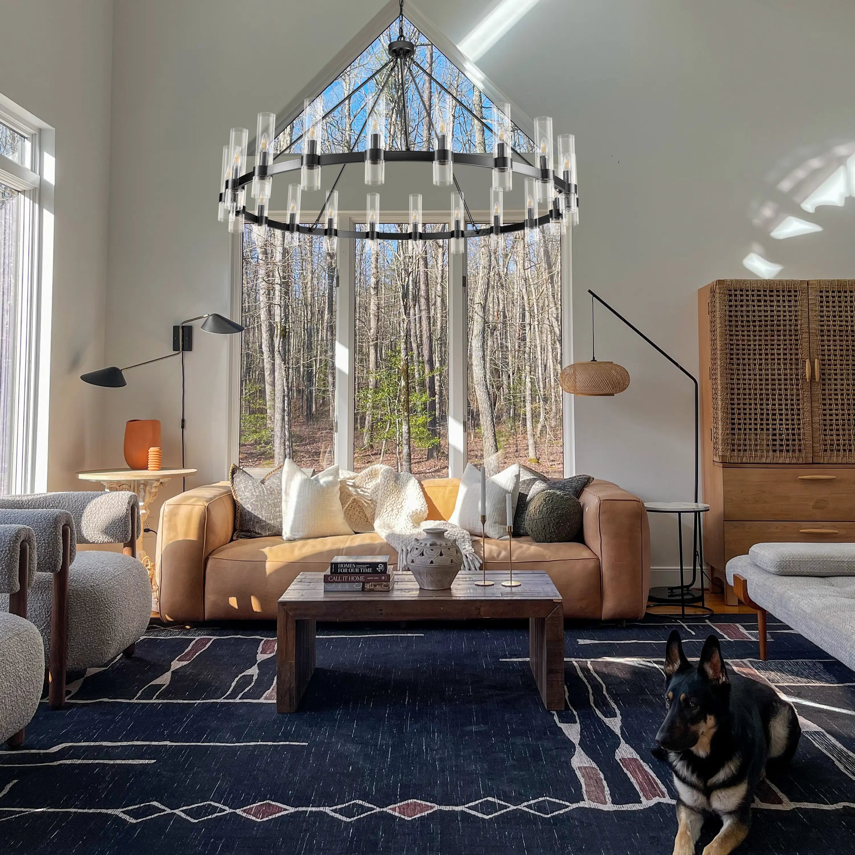 Cylora Glass Tube Round Chain Chandelier 152cm