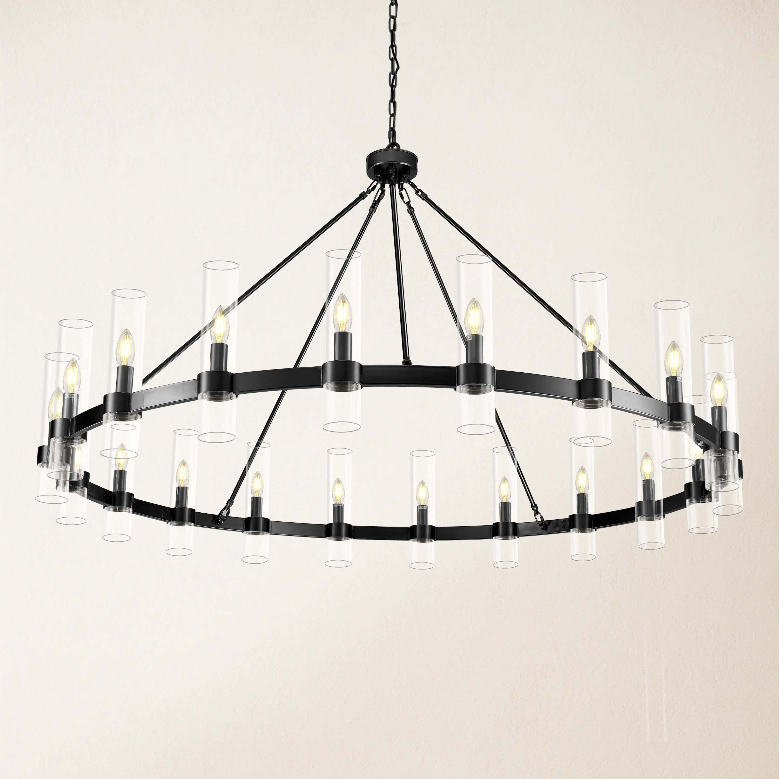 Cylora Glass Tube Round Chain Chandelier 60"D#Finish_Black