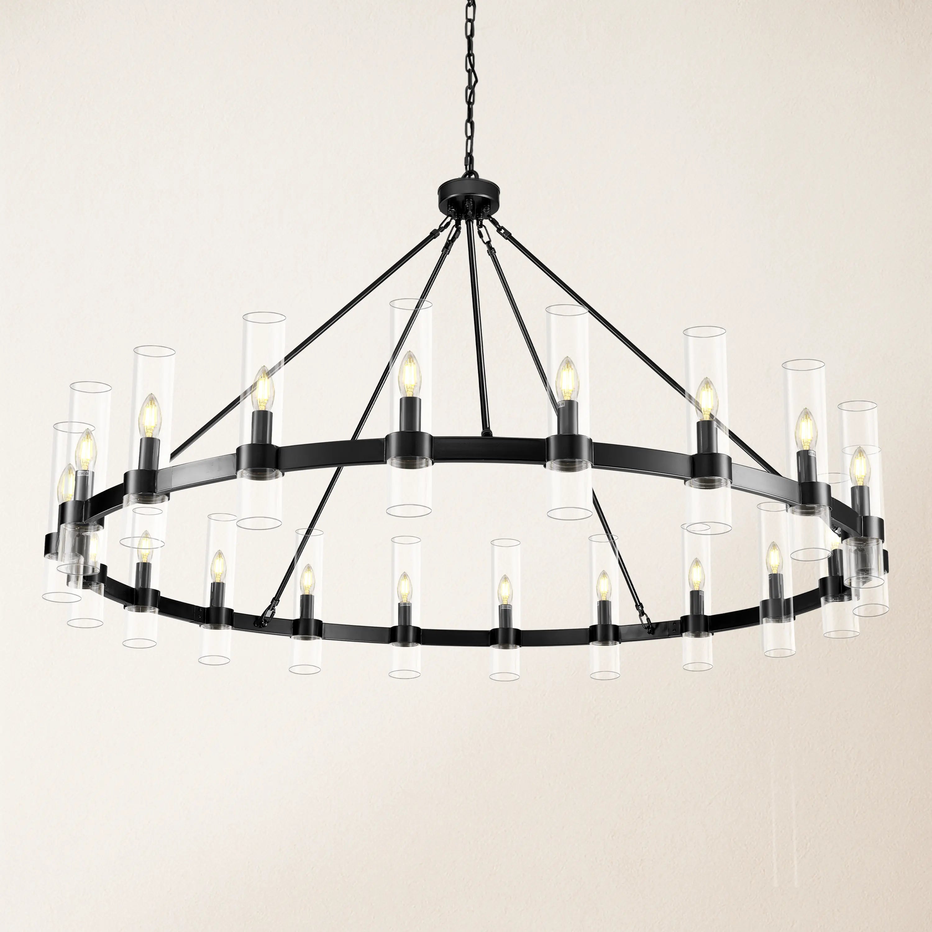 Cylora Glass Tube Round Chain Chandelier 60"D#Finish_Black