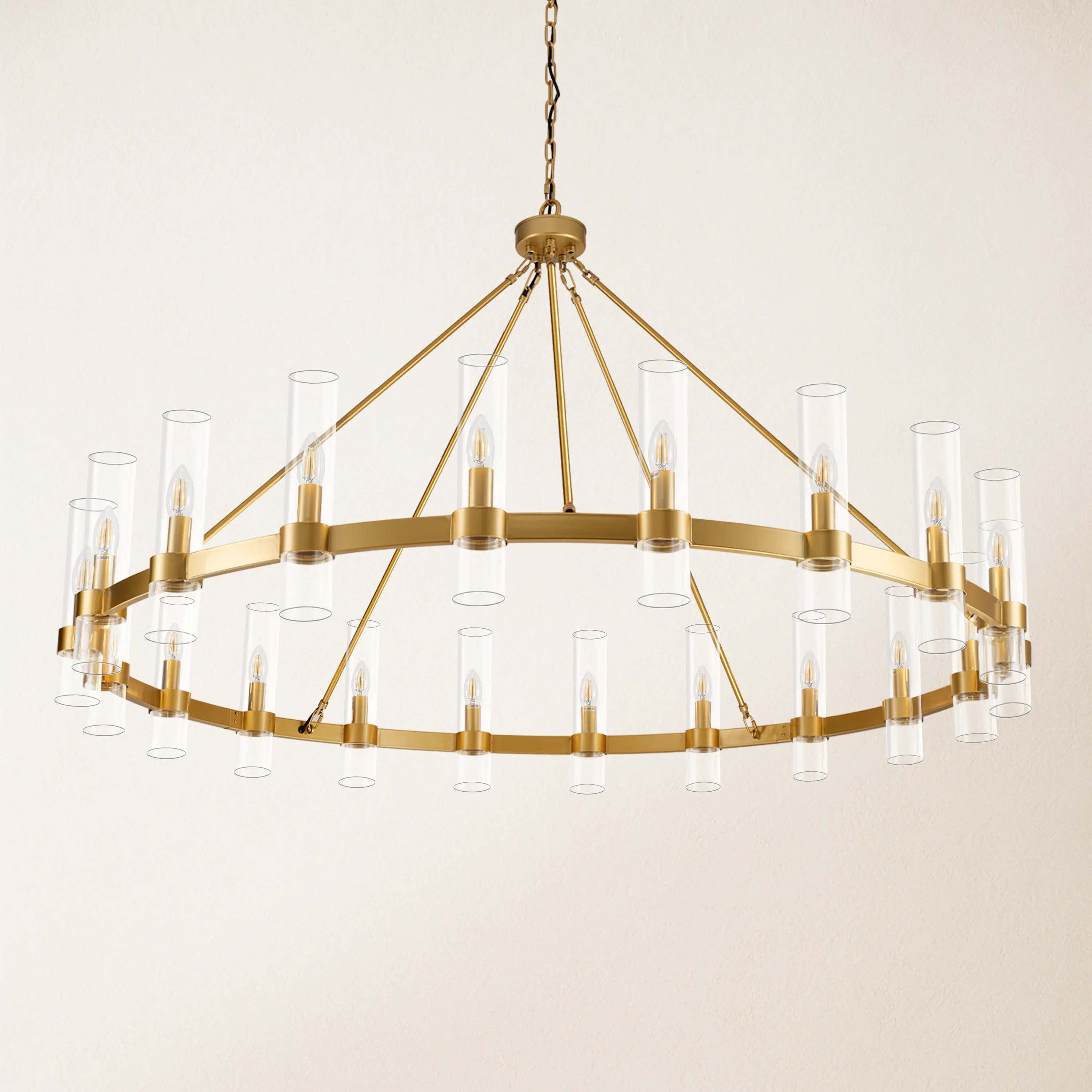Cylora Glass Tube Round Chain Chandelier 60"D#Finish_Gold