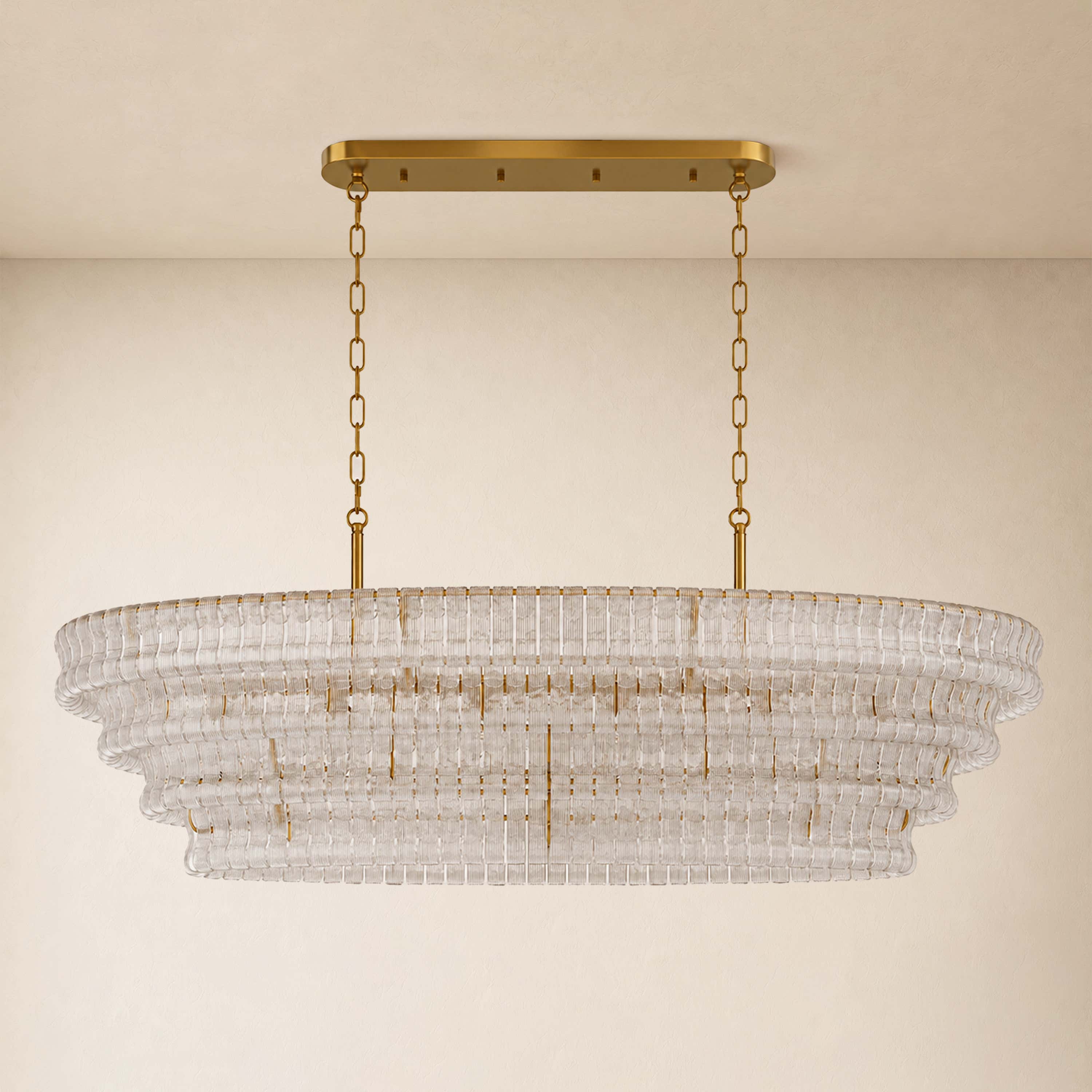 Ondalia Tiered Glass Custom Rectangular Chandelier 65"W