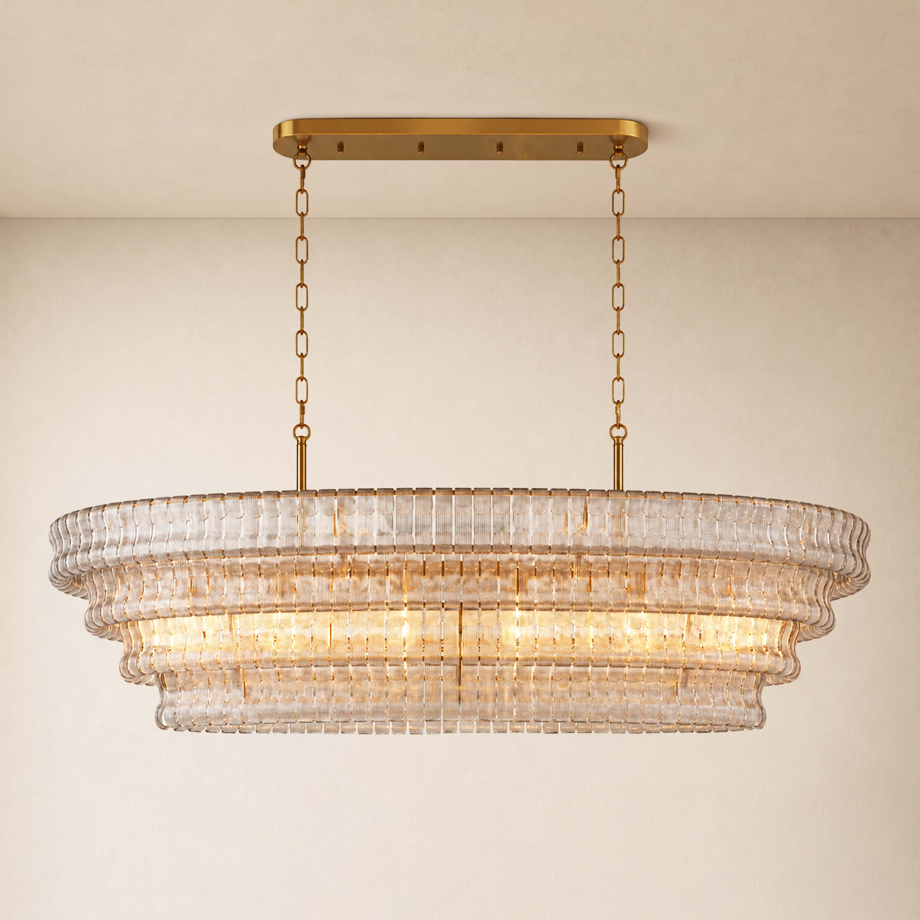 Ondalia Tiered Glass Custom Rectangular Chandelier 65"W