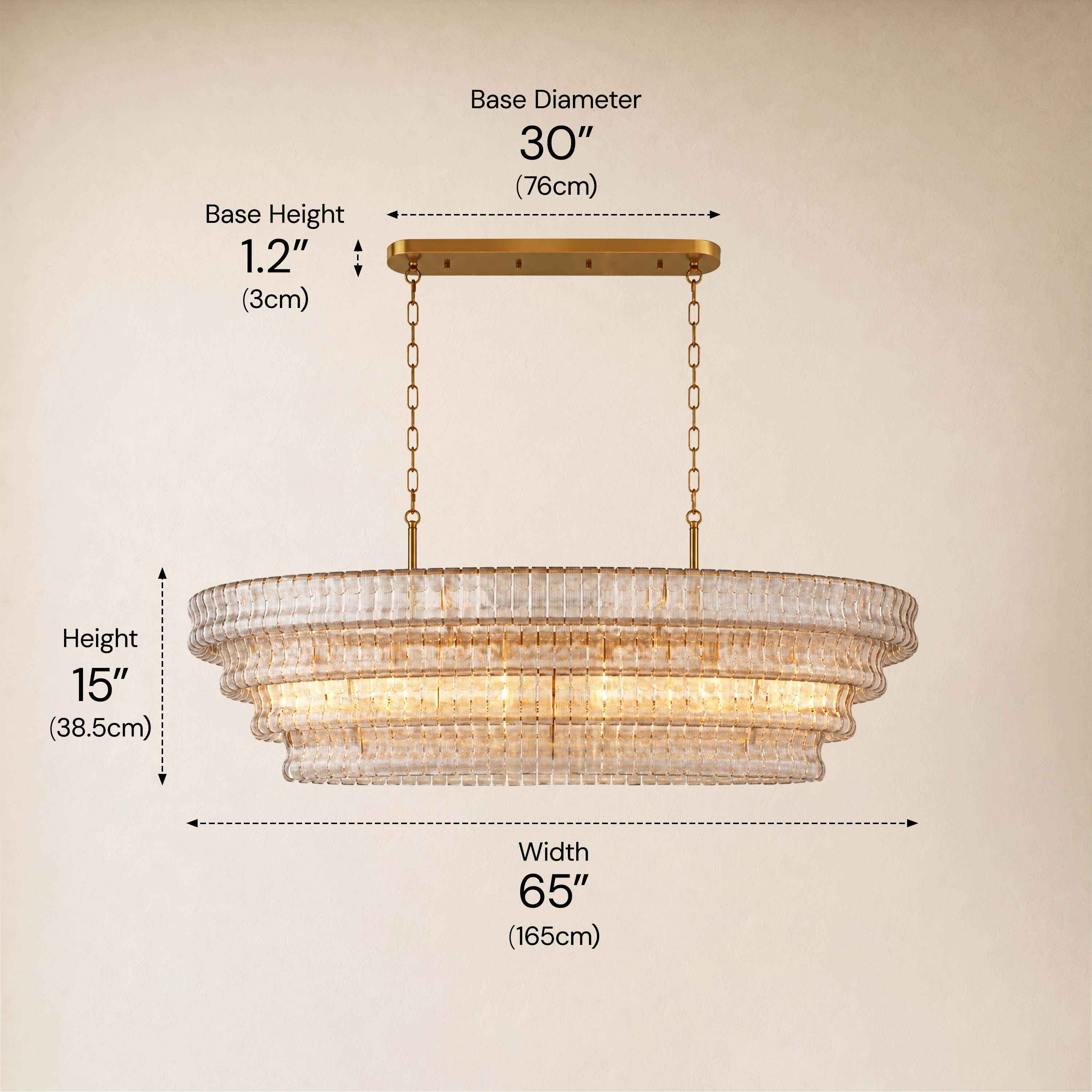 Ondalia Tiered Glass Custom Rectangular Chandelier 65"W