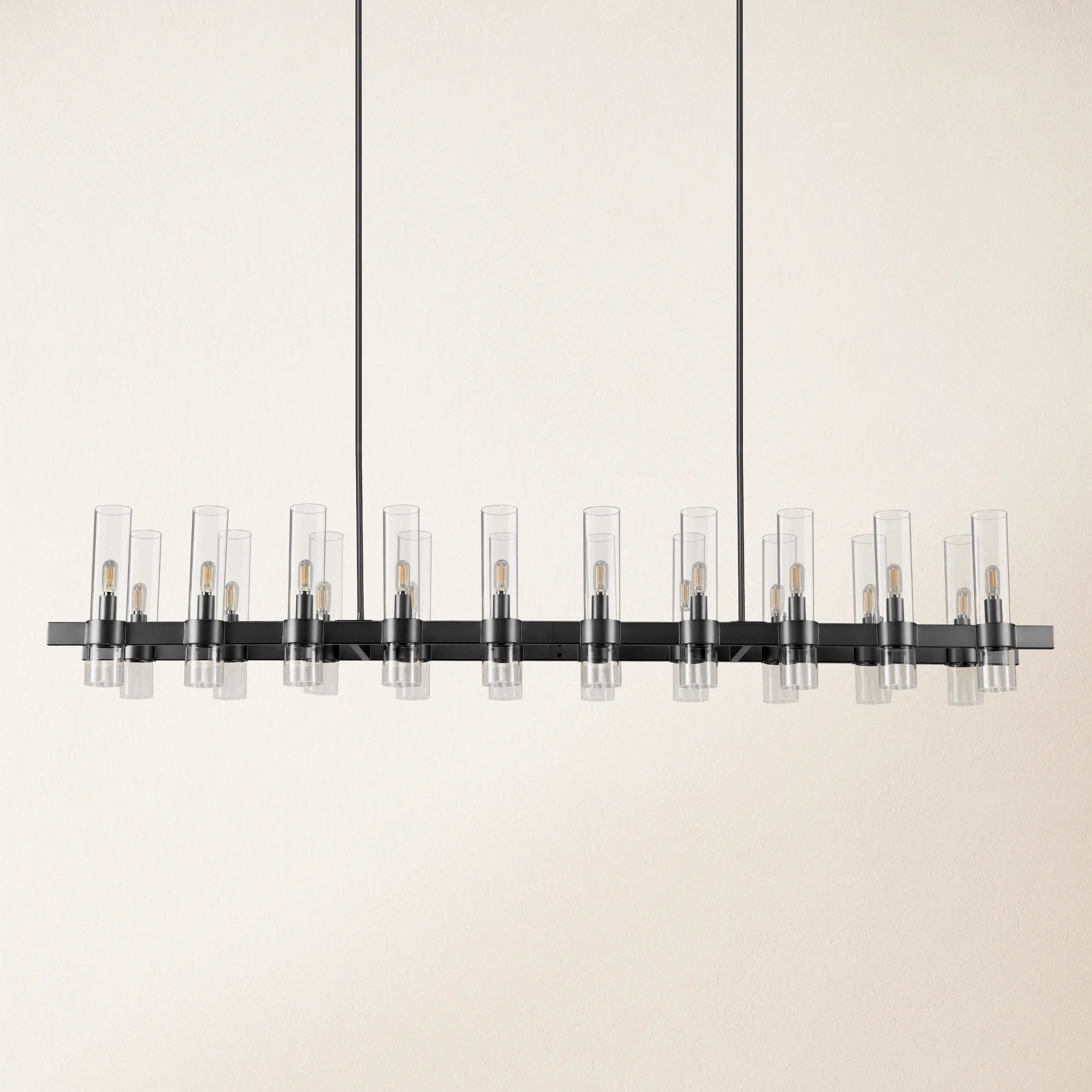 Cylora Glass Tube Rectangular Chandelier 68"W#Finish_Black