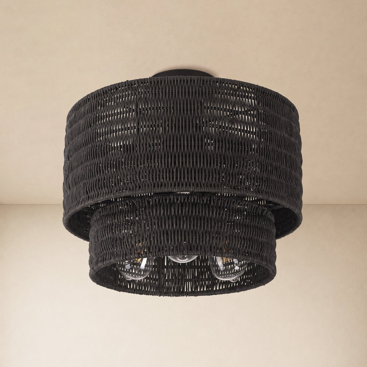 Cavana Rattan Tiered Round Flush Mount 15.7"D