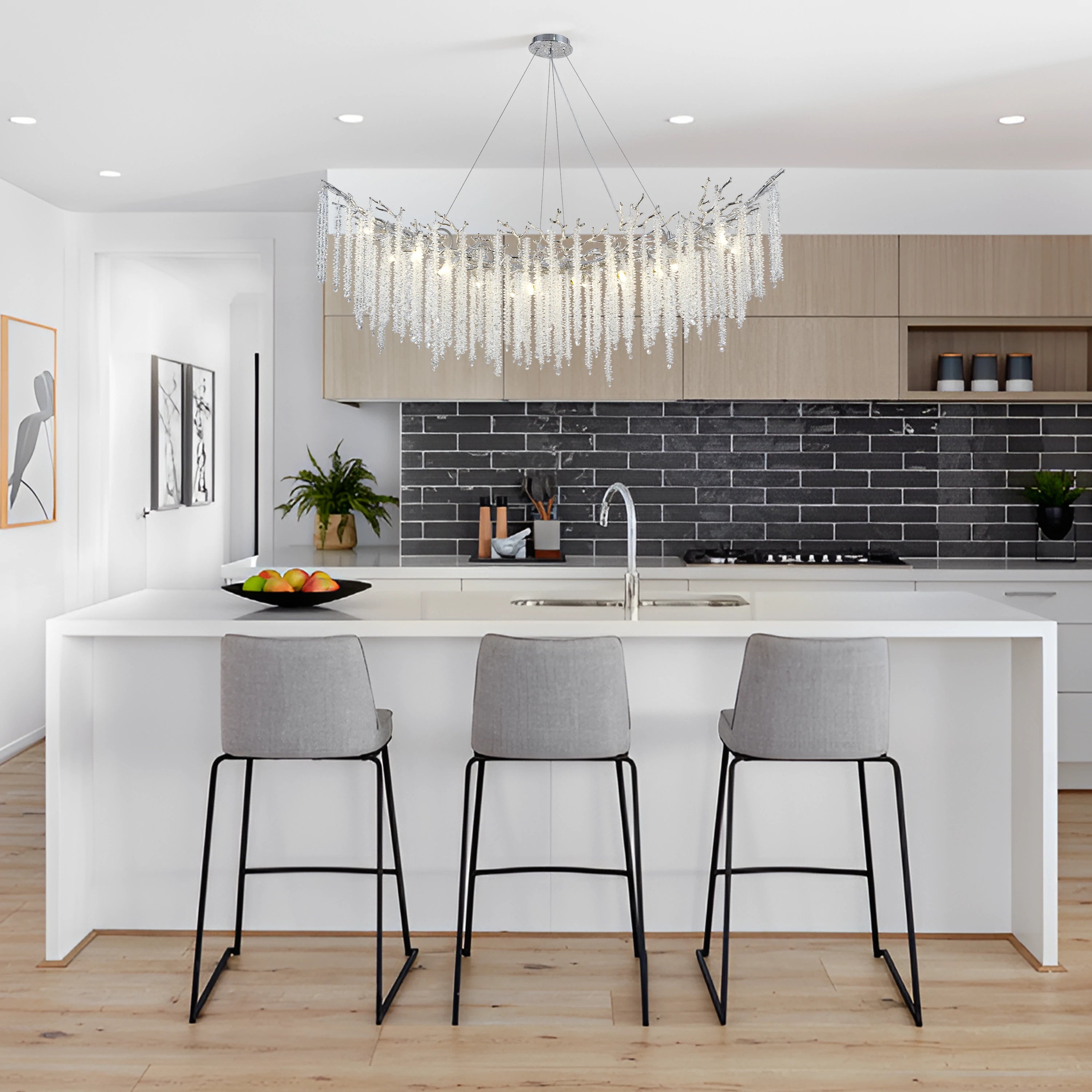 Snow Tree Branches Linear Chandelier 140cm L