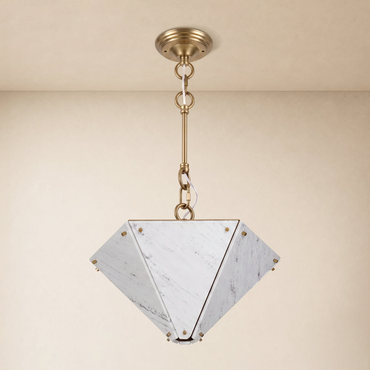 Pietra White Ink Marble Hexagonal Lantern Pendant 15.7"D