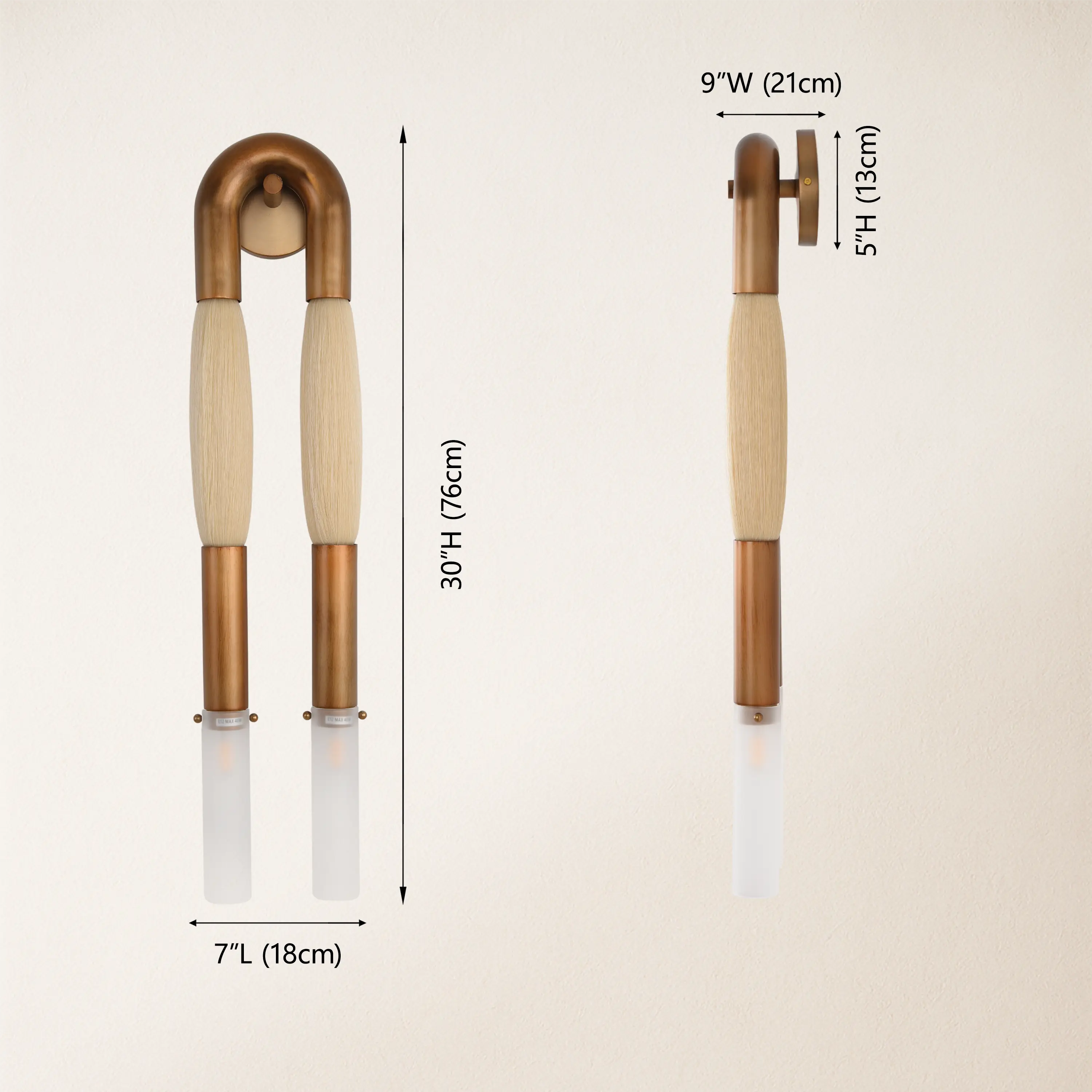 Horsehair Solid Brass Wall Sconce 76cm H