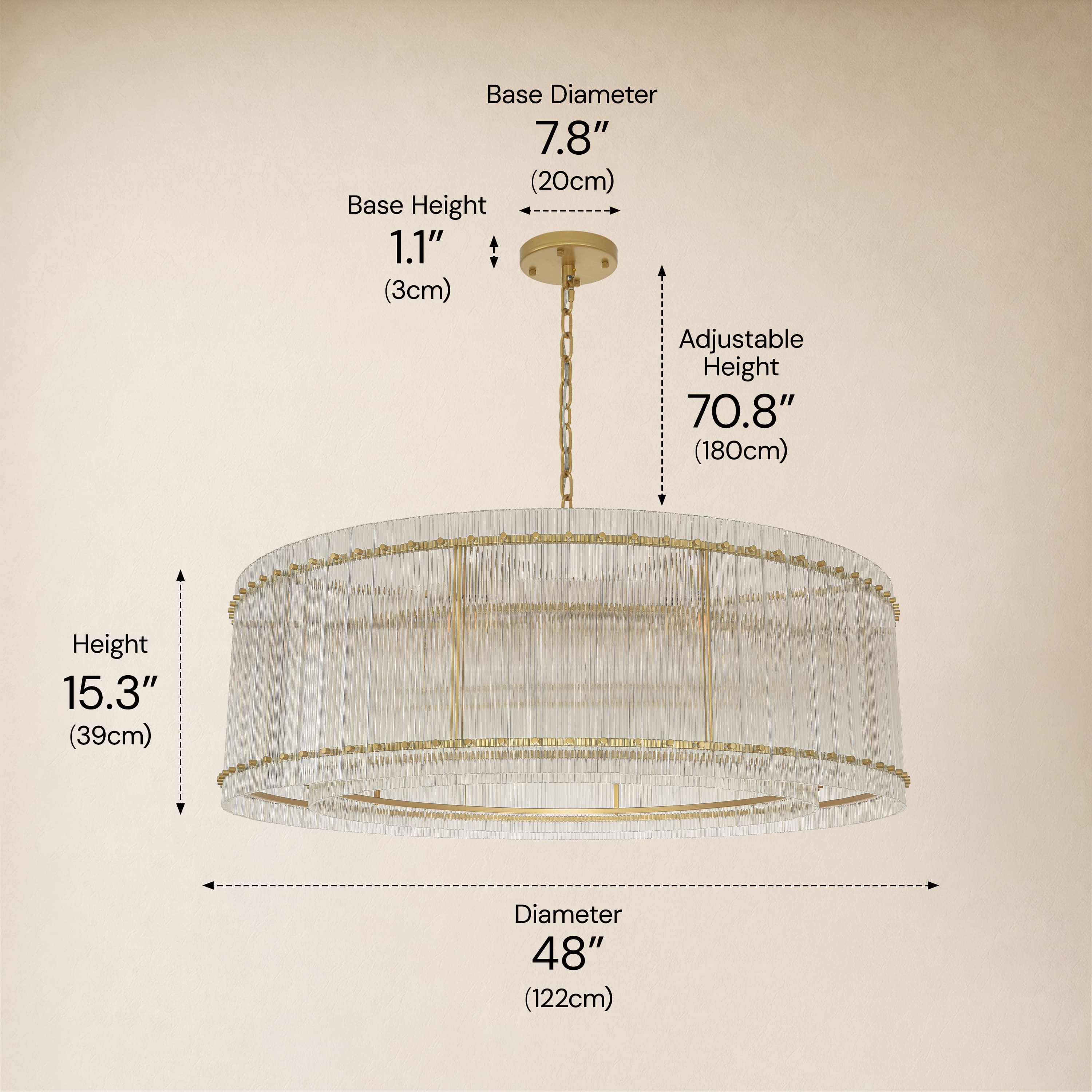 Solvayne Ribbed Glass Round Chandelier 48"D