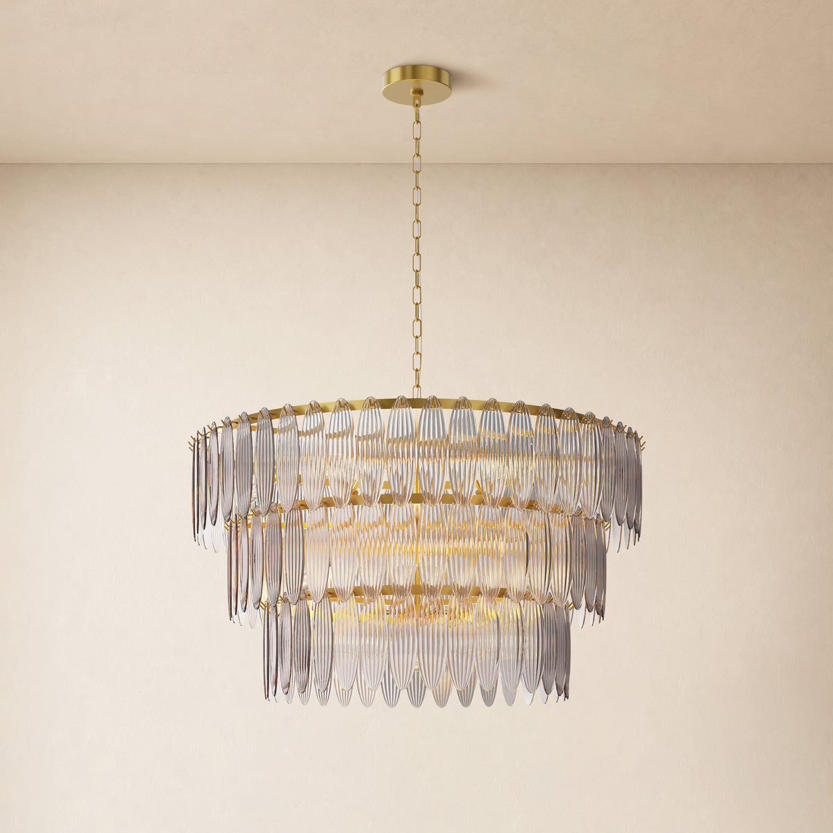 Ardelyne Glass Three-Tier Round Chandelier 26-38"D