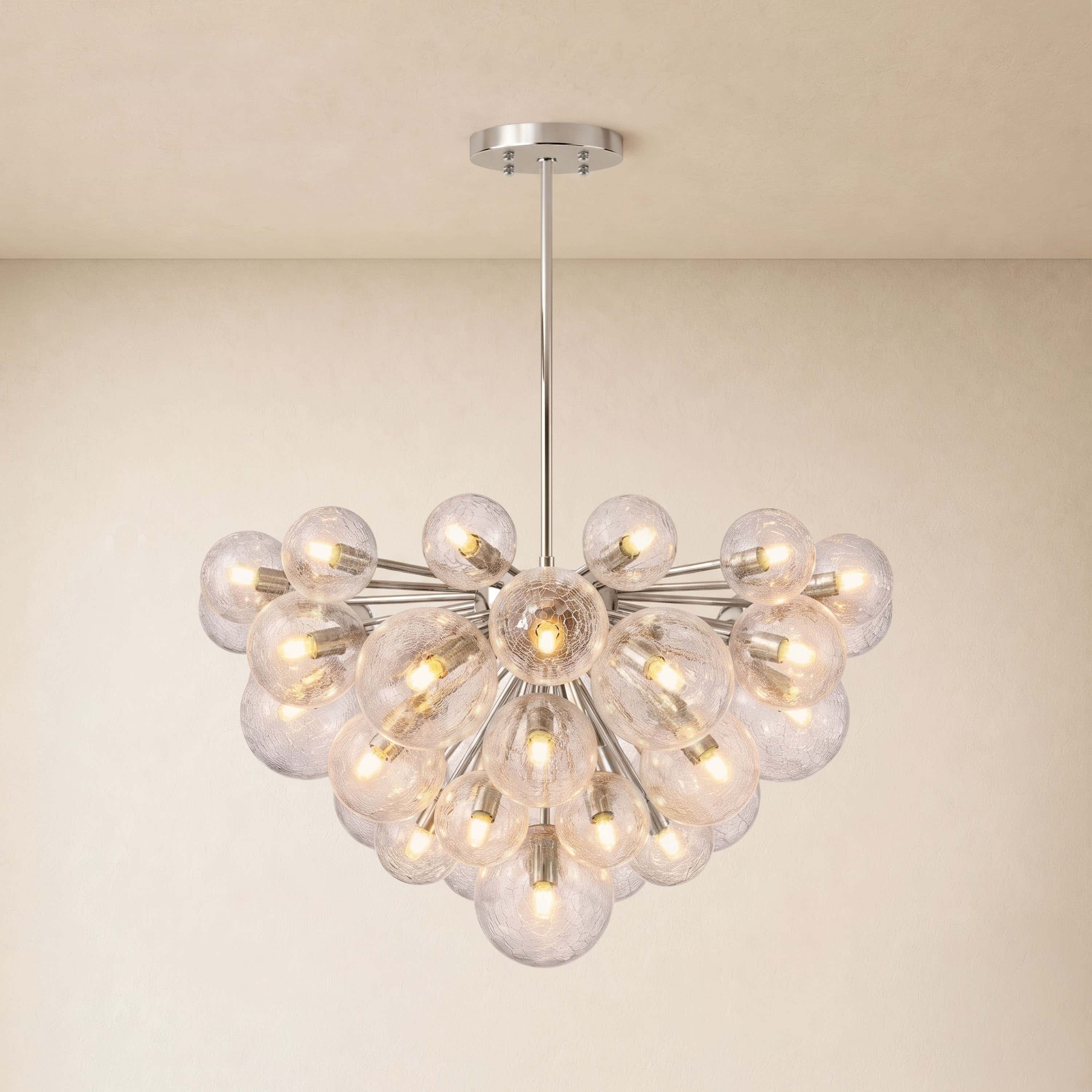 Elowen Crackled Glass Cluster Round Chandelier 24" 35"D