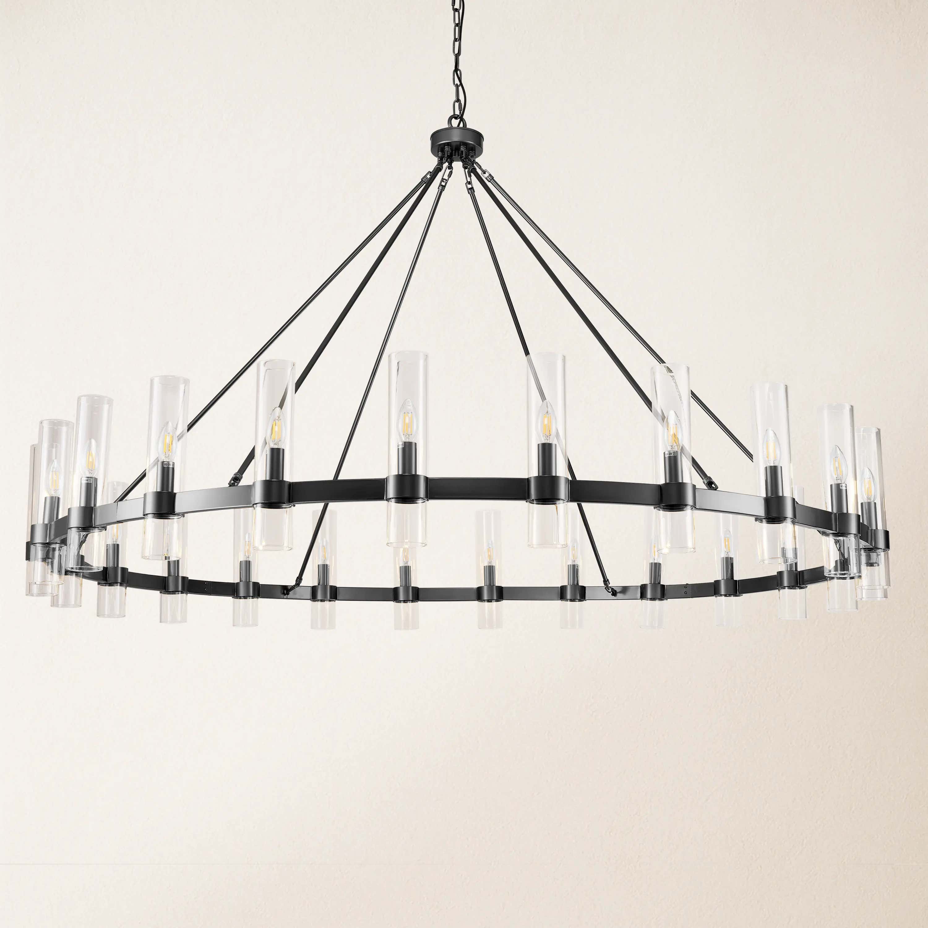 Cylora Glass Tube Round Chain Chandelier 70"D#Finish_Black