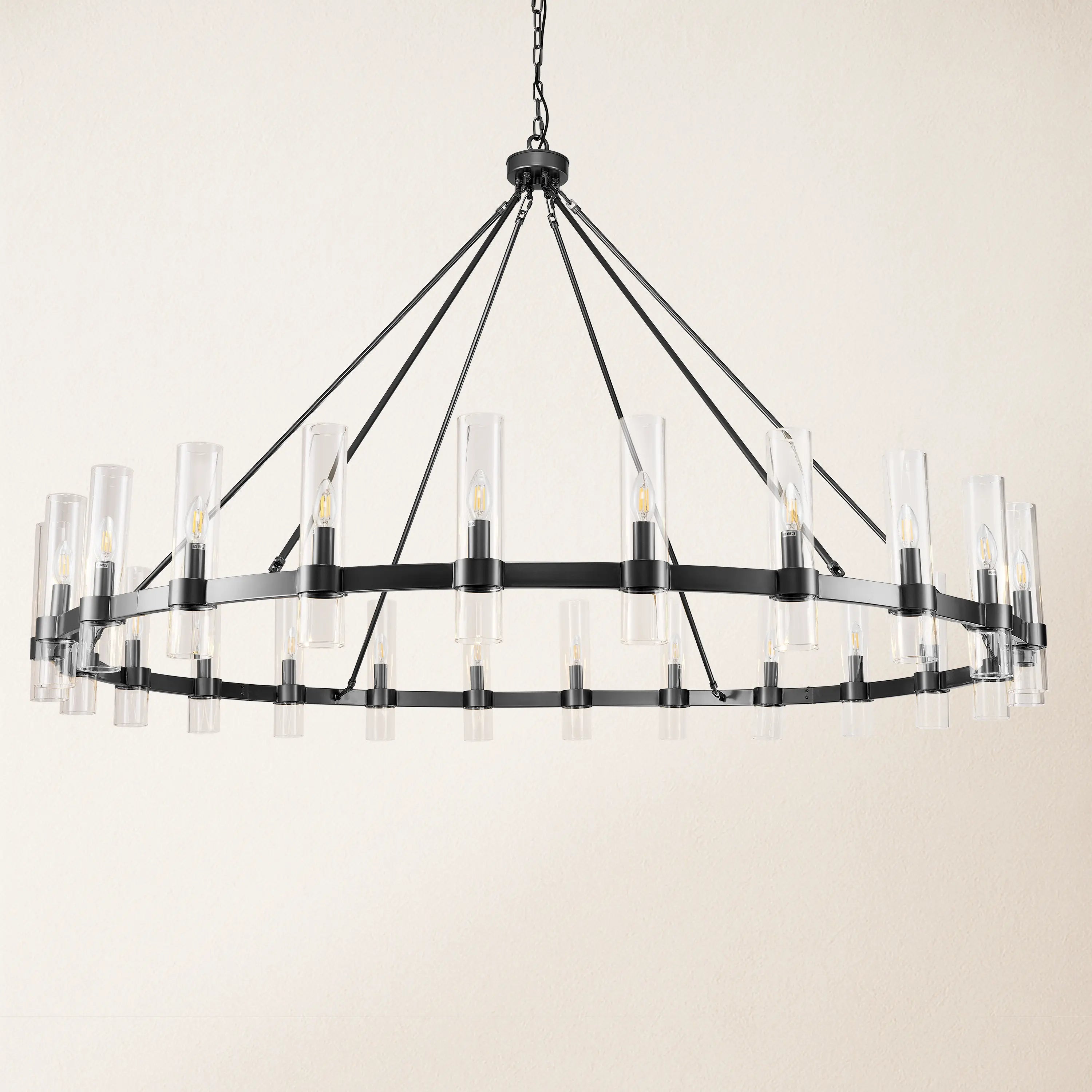 Cylora Glass Tube Round Chain Chandelier 70"D#Finish_Black