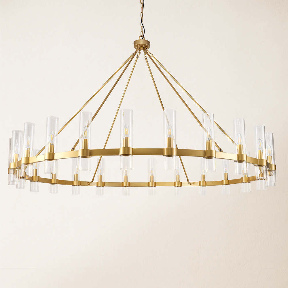 Cylora Glass Tube Round Chain Chandelier 70"D#Finish_Gold