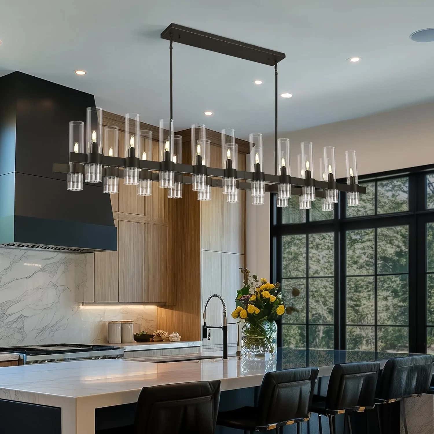 Cylora Glass Tube Rectangular Chandelier 68"W#Finish_Black