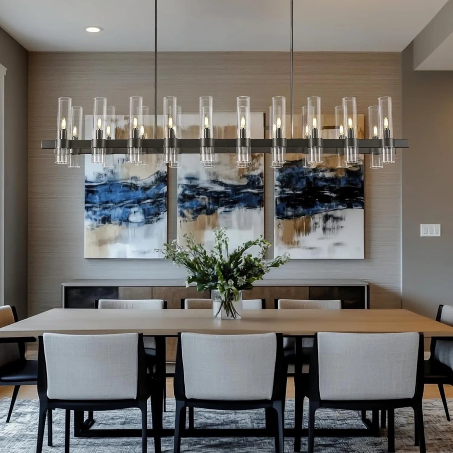Cylora Glass Tube Rectangular Chandelier 173cm