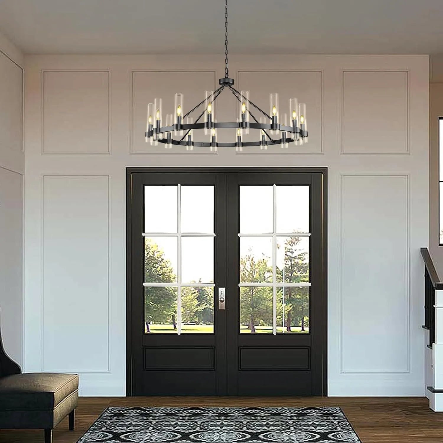 Cylora Glass Tube Round Chain Chandelier 152cm