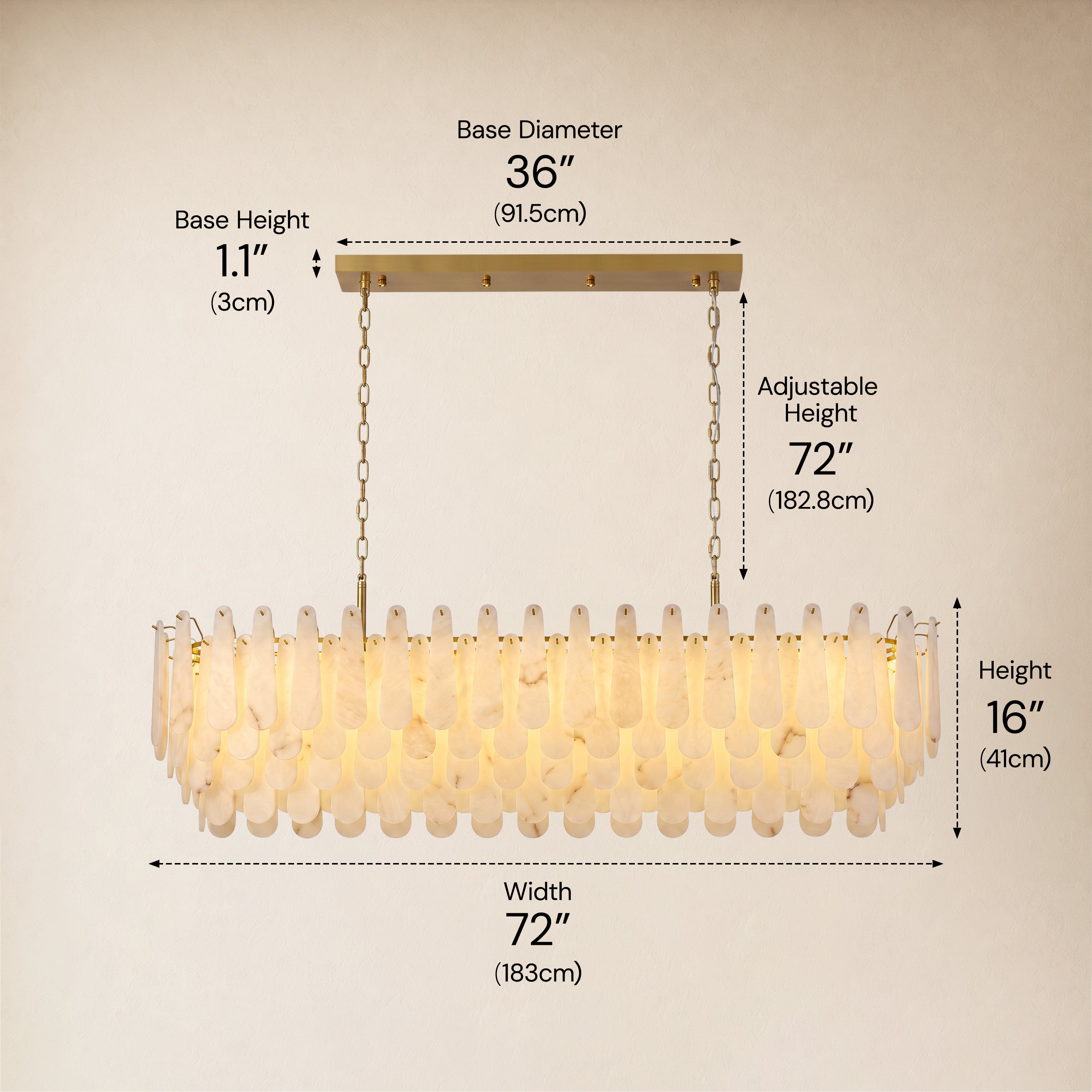 Caldera Alabaster Rectangular Custom Chandelier 54"W 72"W