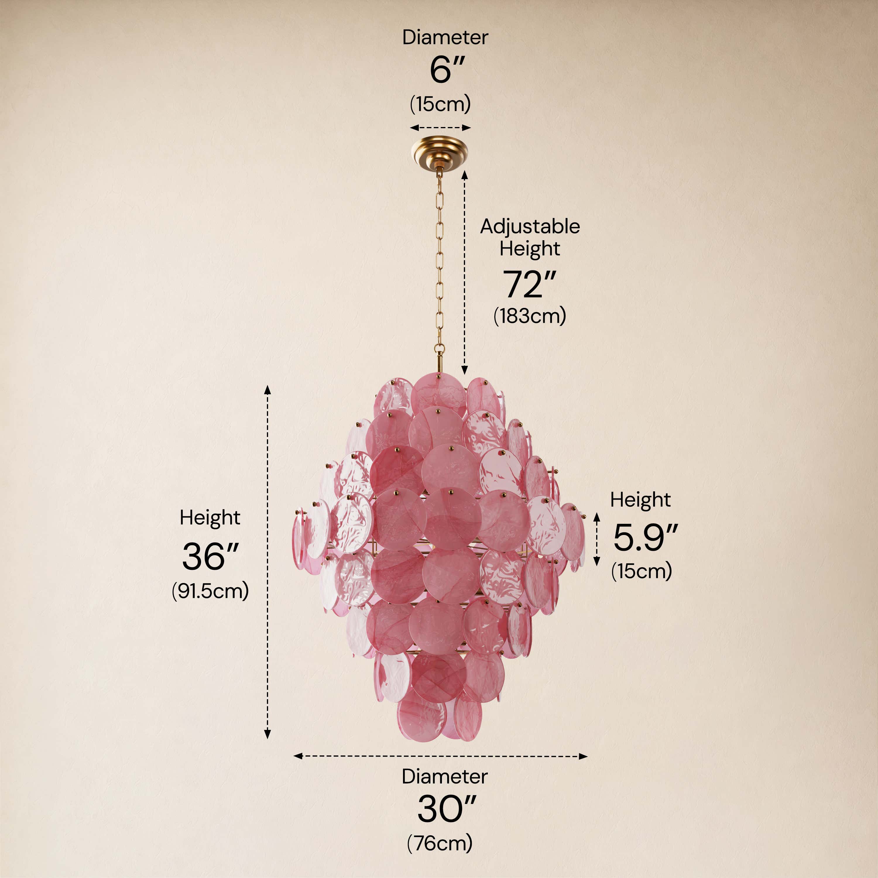 Auralis Pink Glass Disc Tiered Chandelier 18"D–30"D
