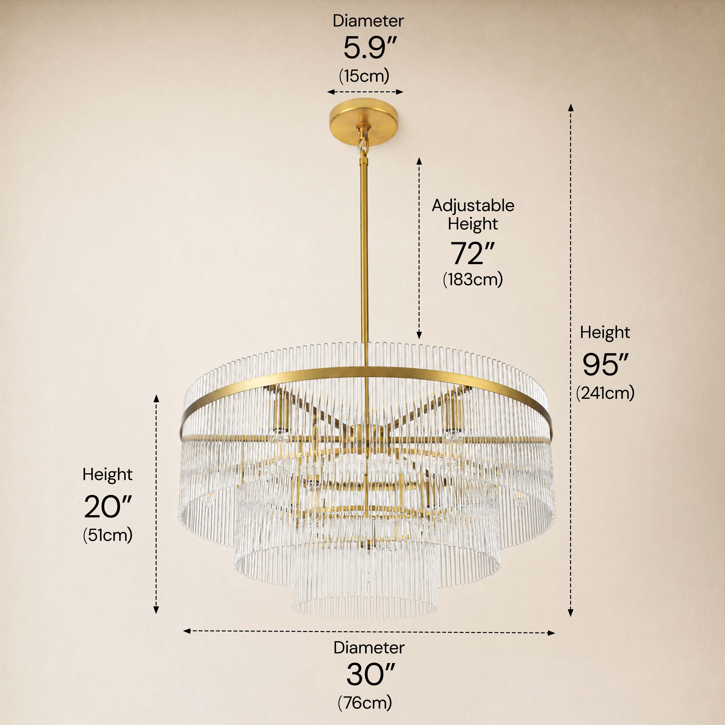 Elyndra Glass Rod Tiered Round Chandelier 30" 40" 50"D