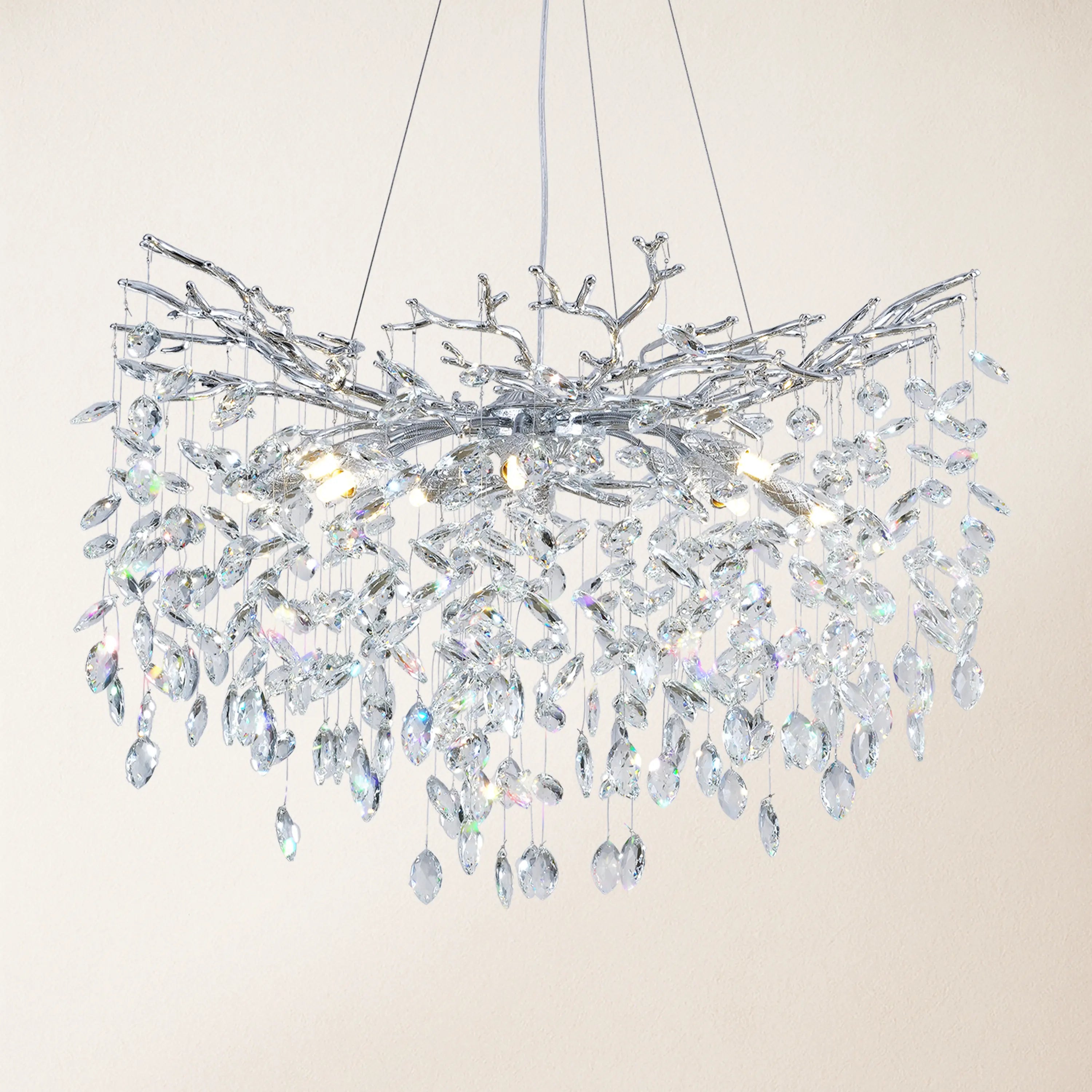 Frostleaf Crystal Cascade Branch Round Chandelier 76cm