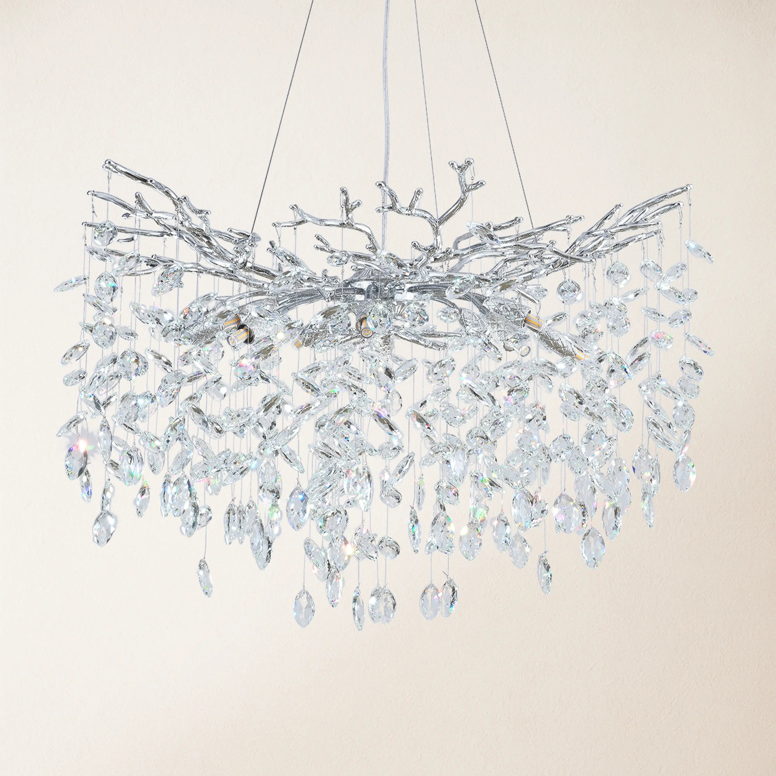 Frostleaf Crystal Cascade Branch Round Chandelier 76cm