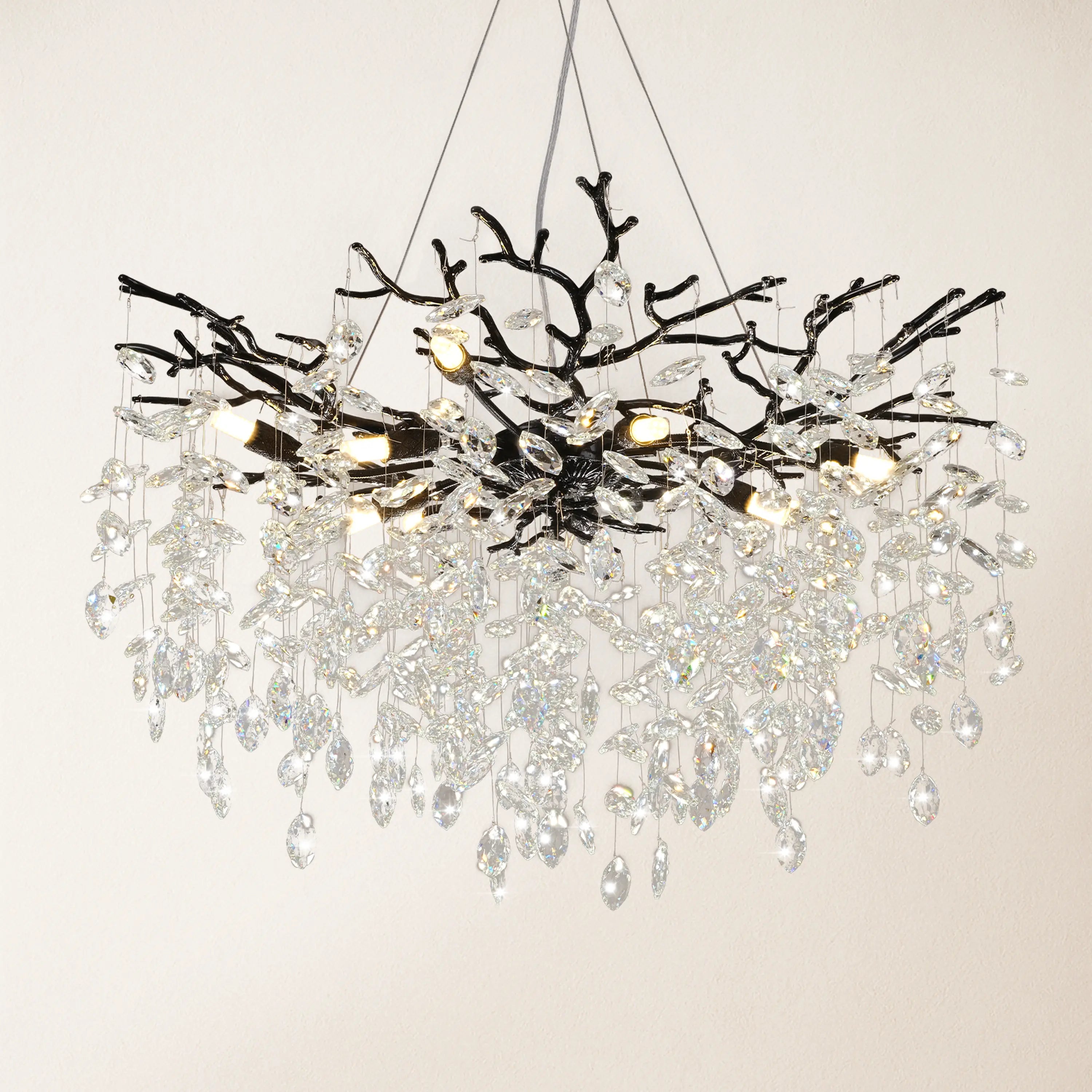 Frostleaf Crystal Cascade Branch Round Chandelier 76cm