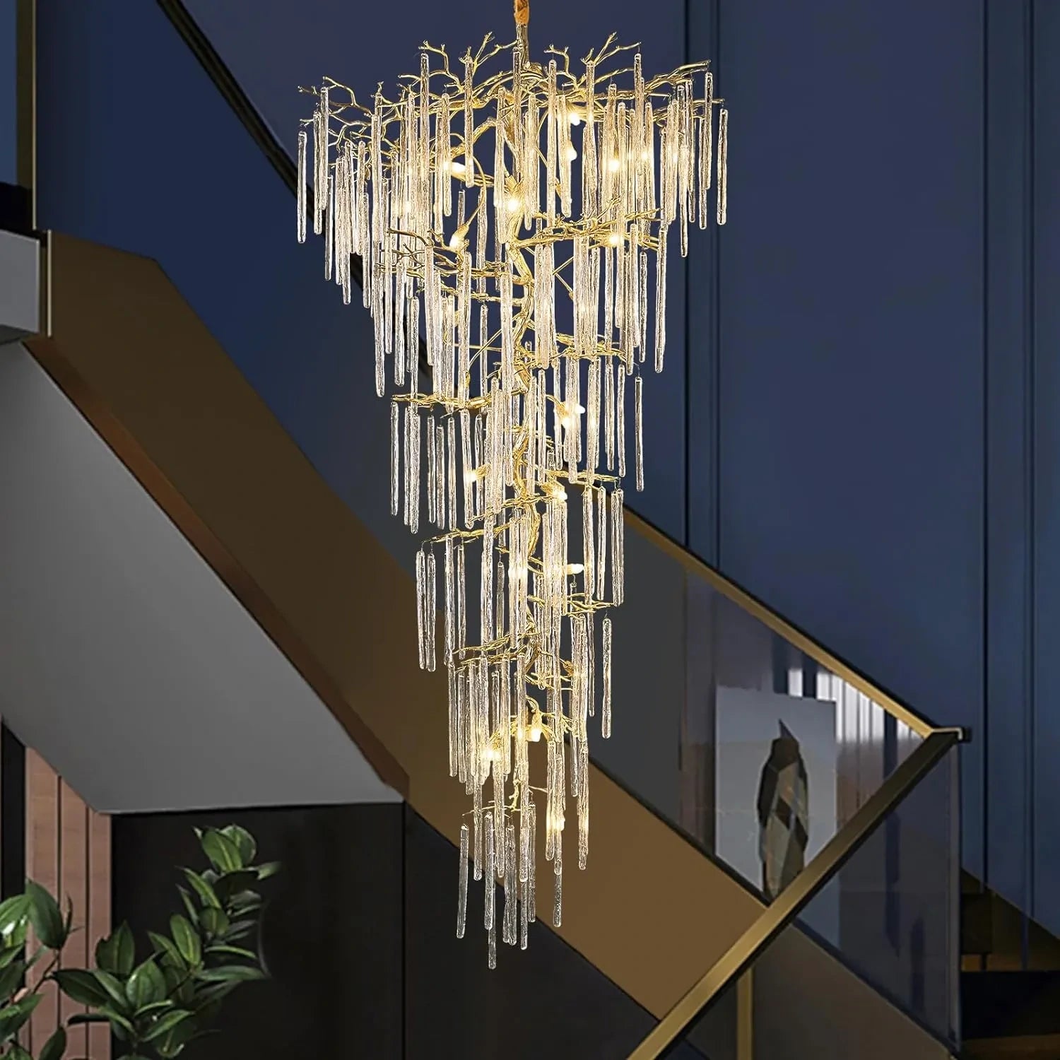 Ice Strip Modern Crystal Tree Branch Staircase Chandelier 240cm