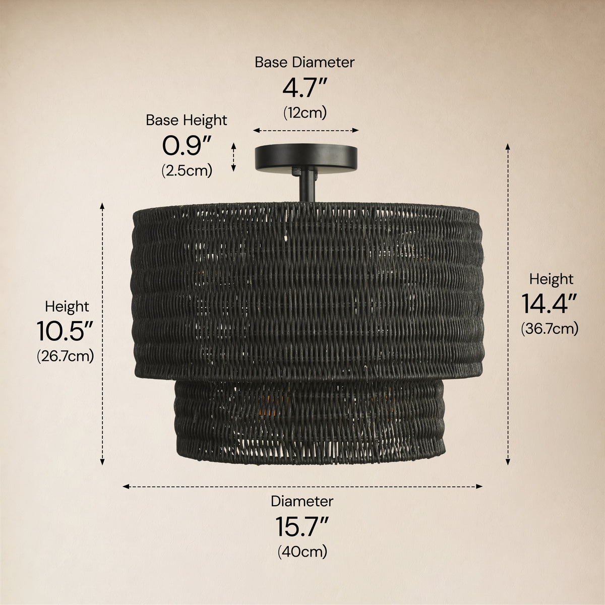 Cavana Rattan Tiered Round Flush Mount 15.7"D