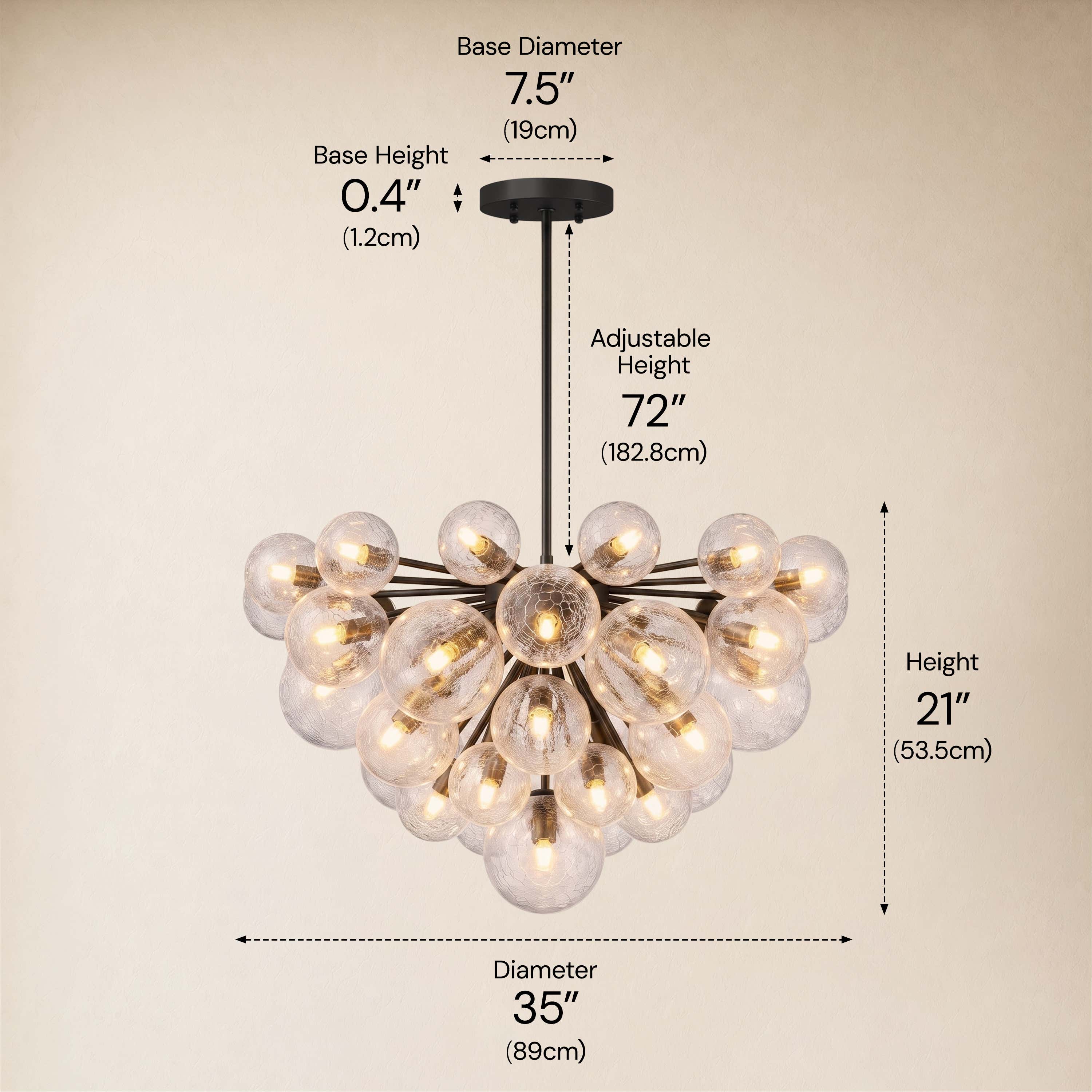Elowen Crackled Glass Cluster Round Chandelier 24" 35"D