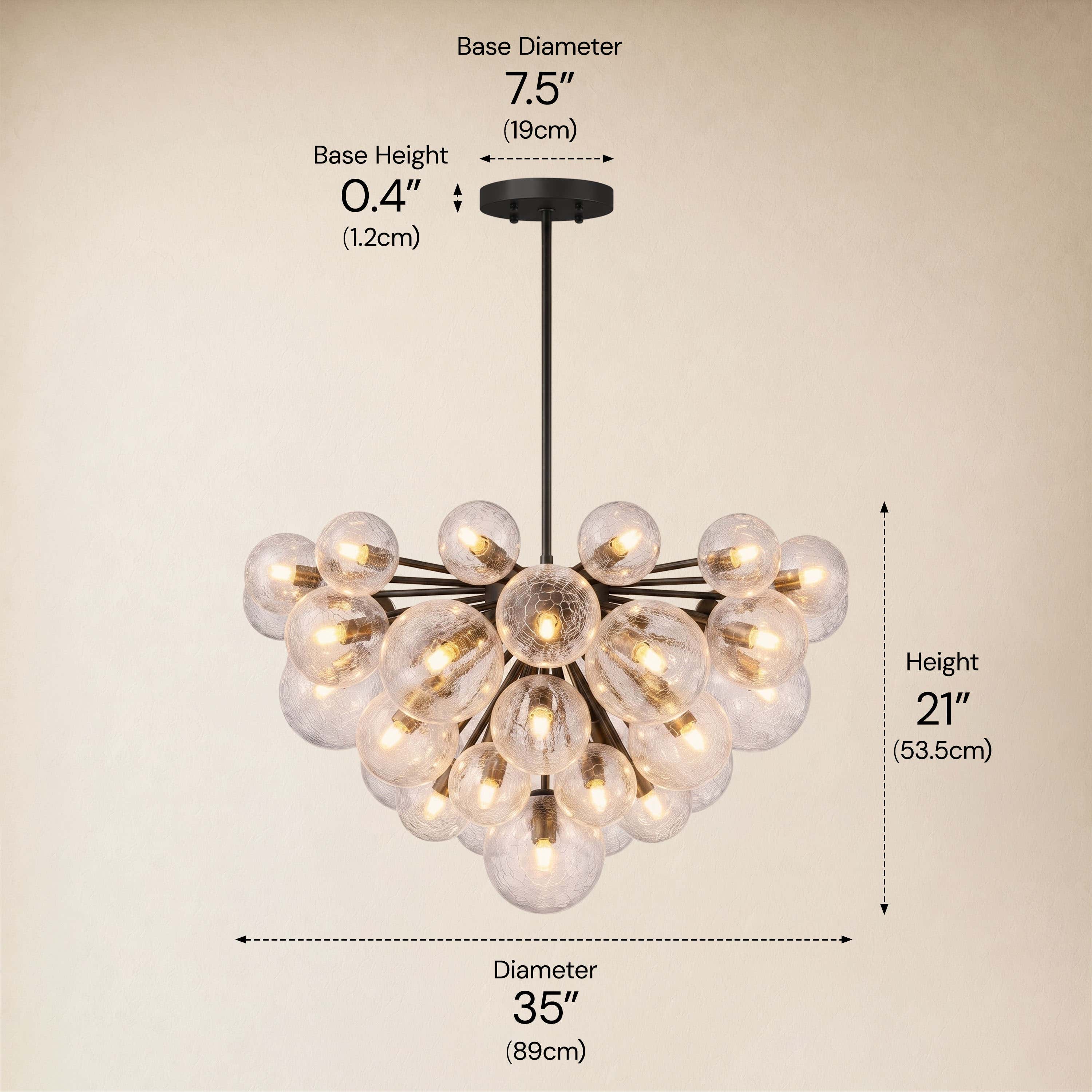 Elowen Crackled Glass Cluster Round Chandelier 24" 35"D