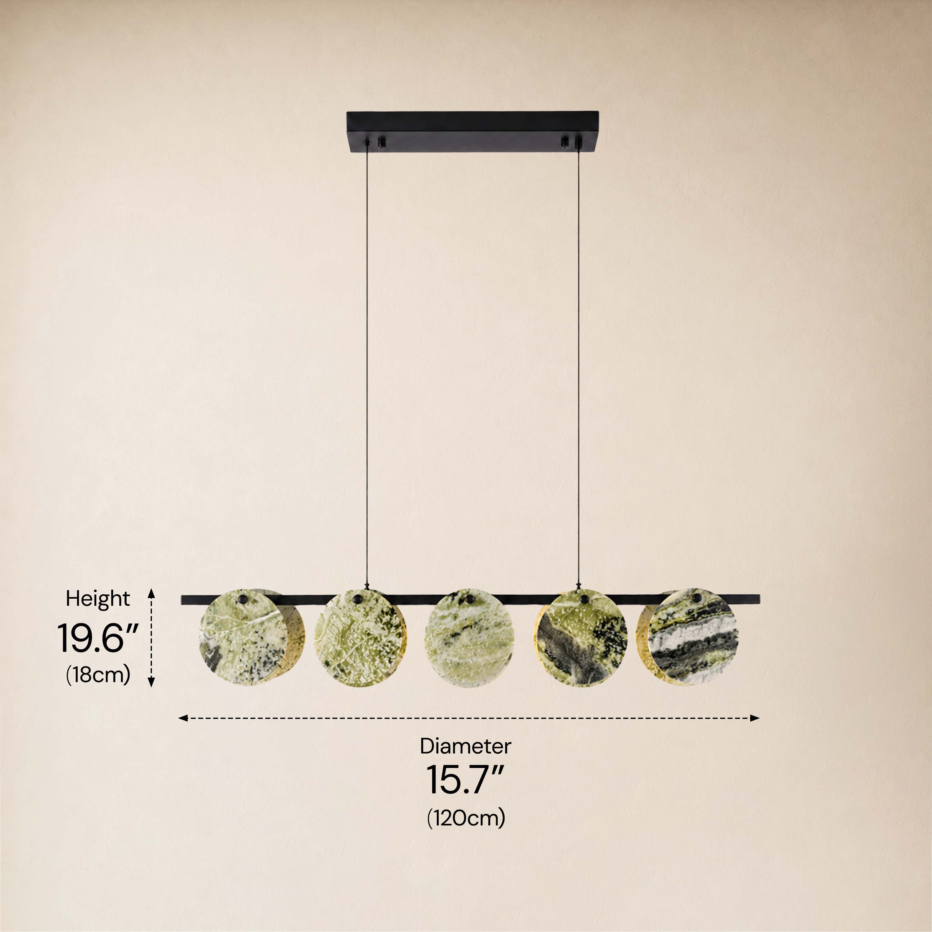 Pietra Green Marble Disc Linear Chandelier 47.2"W
