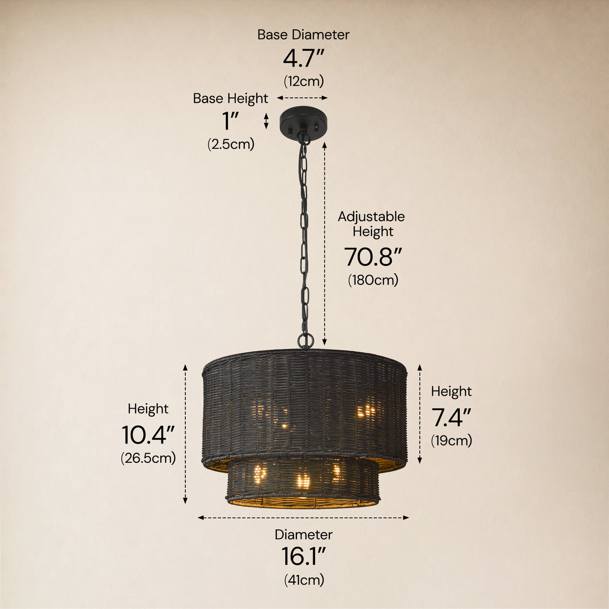 Cavana Rattan Tiered Round Pendant 16.1"D