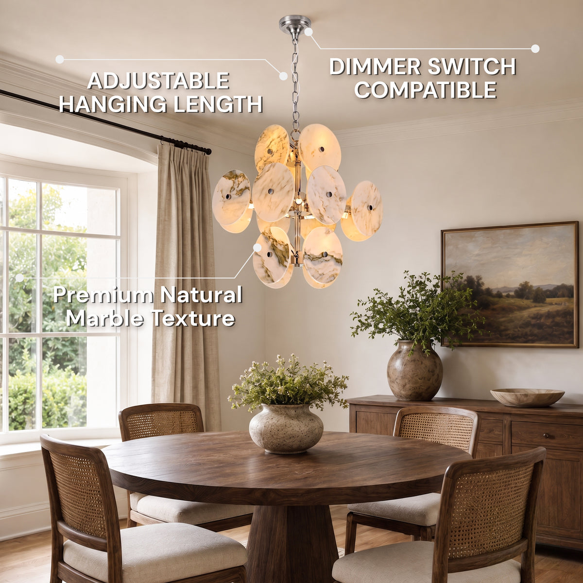 Pietra Ivory Marble Disc Pendant 17.7"D