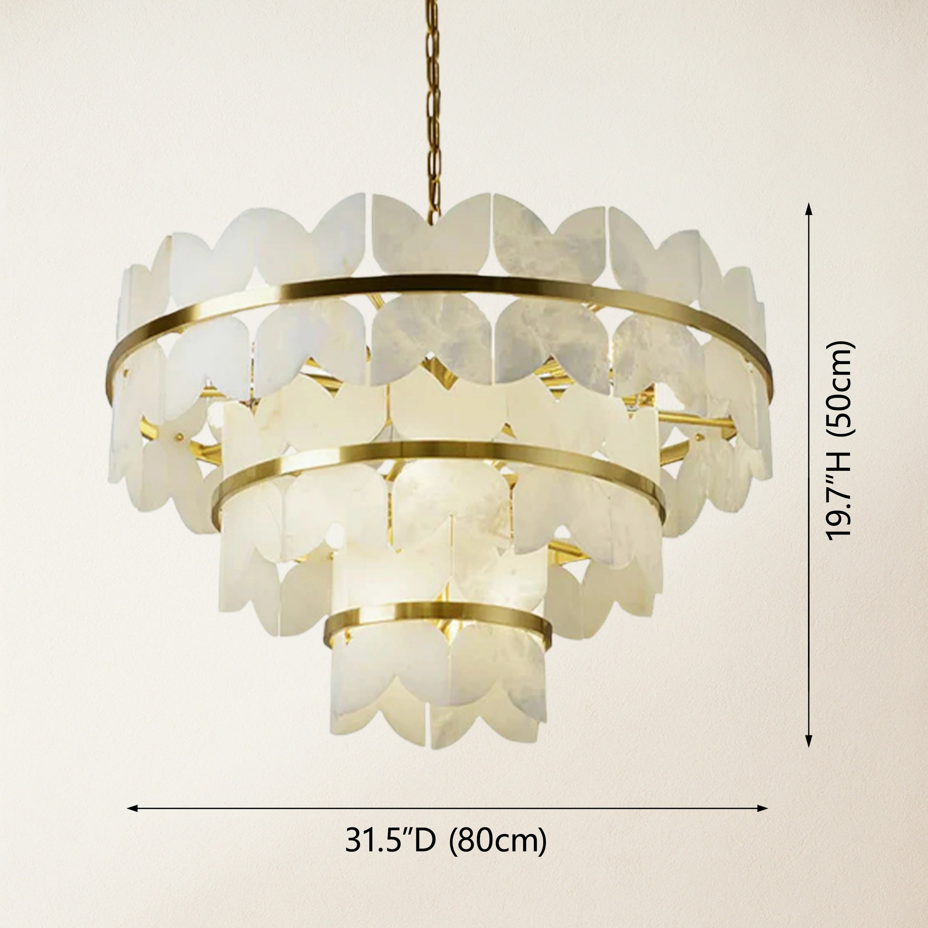 Cloudscape Alabaster Brass 3-Layer Chandelier 80cm D