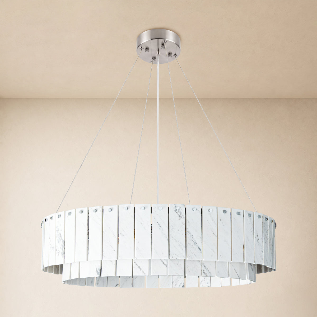 Pietra Porcelain White Marble Tiered Drum Chandelier 24" 31"D